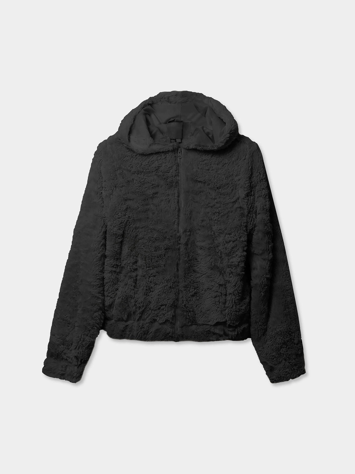 Women's Faux Fur Zip-Up Hoodie Black – Wholesale Blank Faux Fur Hoodie | Hat and Beyond