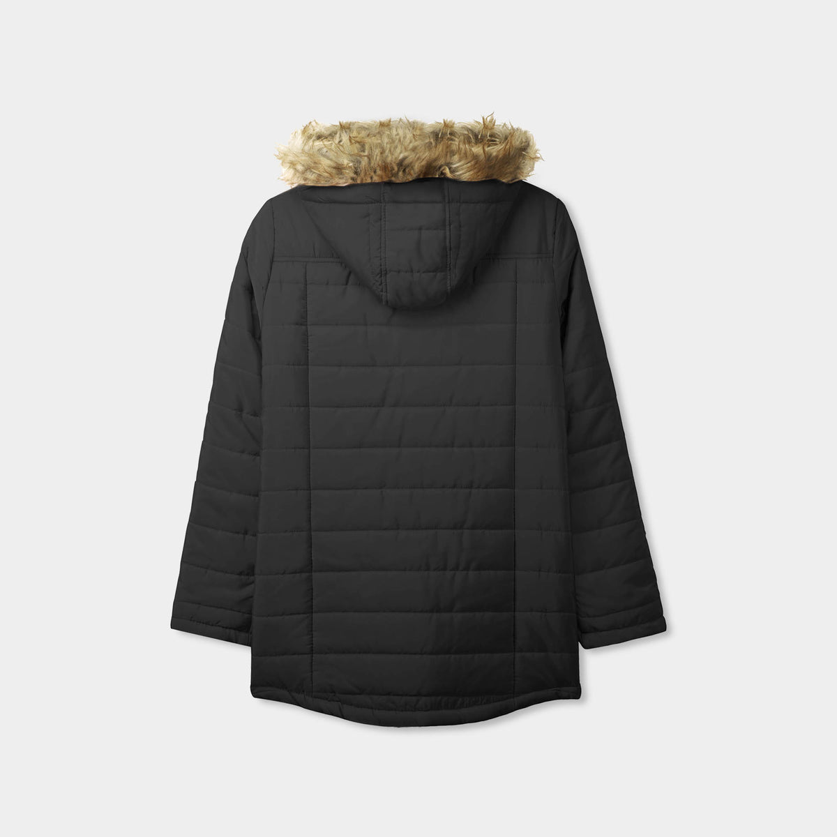 Women’s Hooded Puffer Jacket in puffer coat_bubble jacket_bubble coat_womens puffer coat_down coat_long puffer coat_puffer coat with fur hood_womens puffer coat with fur hood_Black