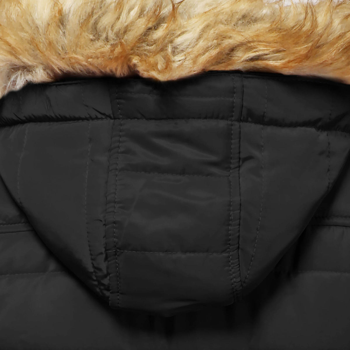 Women’s Hooded Puffer Jacket in puffer coat_bubble jacket_bubble coat_womens puffer coat_down coat_long puffer coat_puffer coat with fur hood_womens puffer coat with fur hood_Black