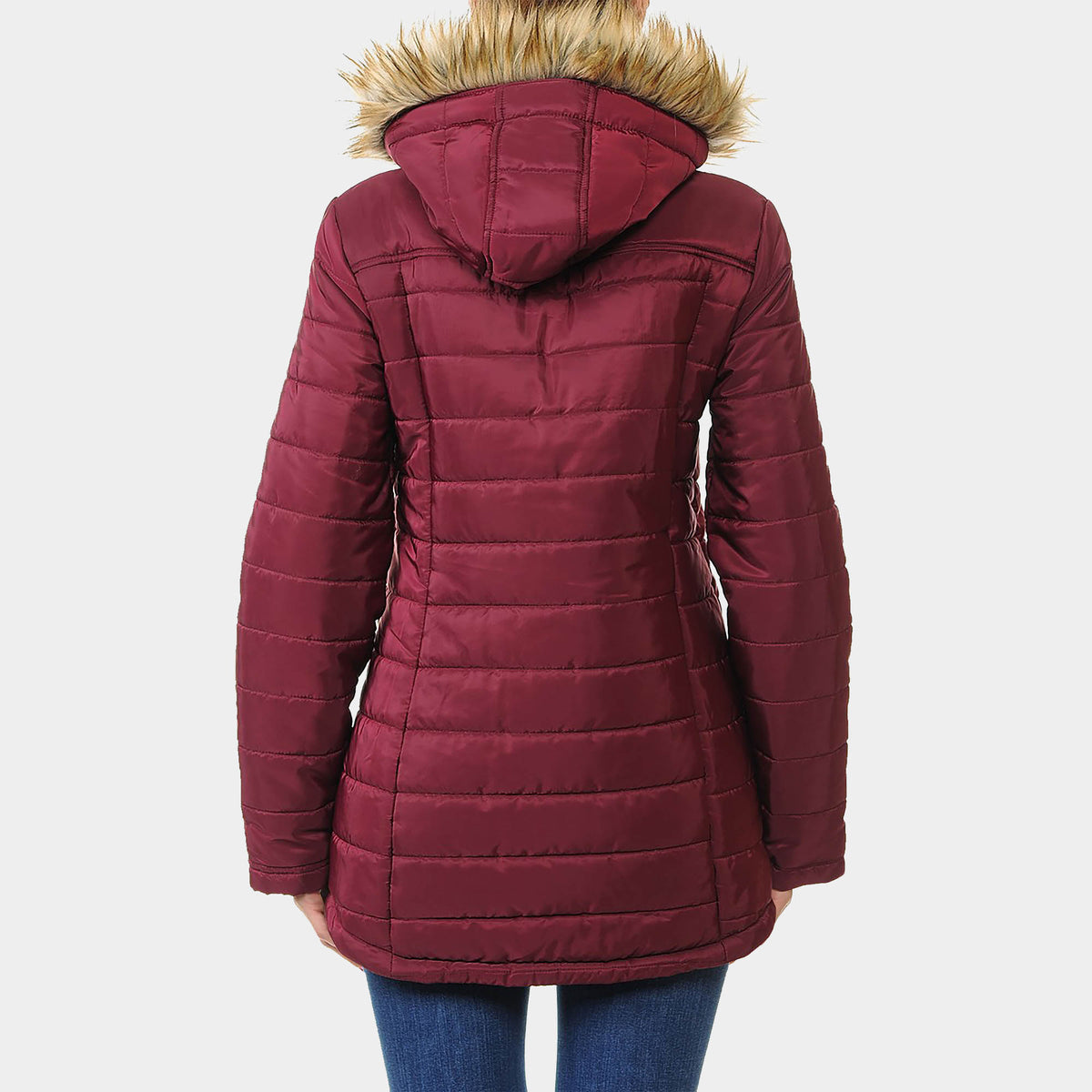 Women’s Hooded Puffer Jacket in puffer coat_bubble jacket_bubble coat_womens puffer coat_down coat_long puffer coat_puffer coat with fur hood_womens puffer coat with fur hood_Burgu