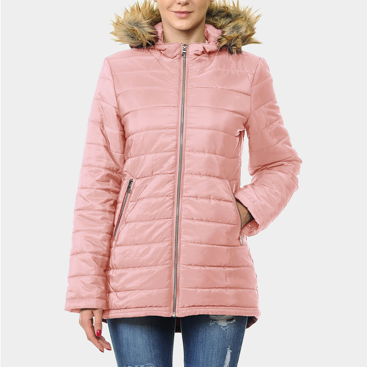 Women’s Hooded Puffer Jacket in puffer coat_bubble jacket_bubble coat_womens puffer coat_down coat_long puffer coat_puffer coat with fur hood_womens puffer coat with fur hood_Mauve