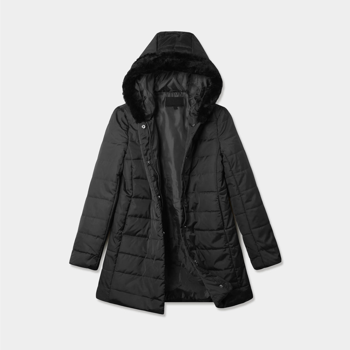 Women’s Puffer Coat in puffer coat_bubble jacket_bubble coat_womens puffer coat_down coat_long puffer coat_long down coat_down coat women_h&m puffer jacket_Black - Hat and Beyond b