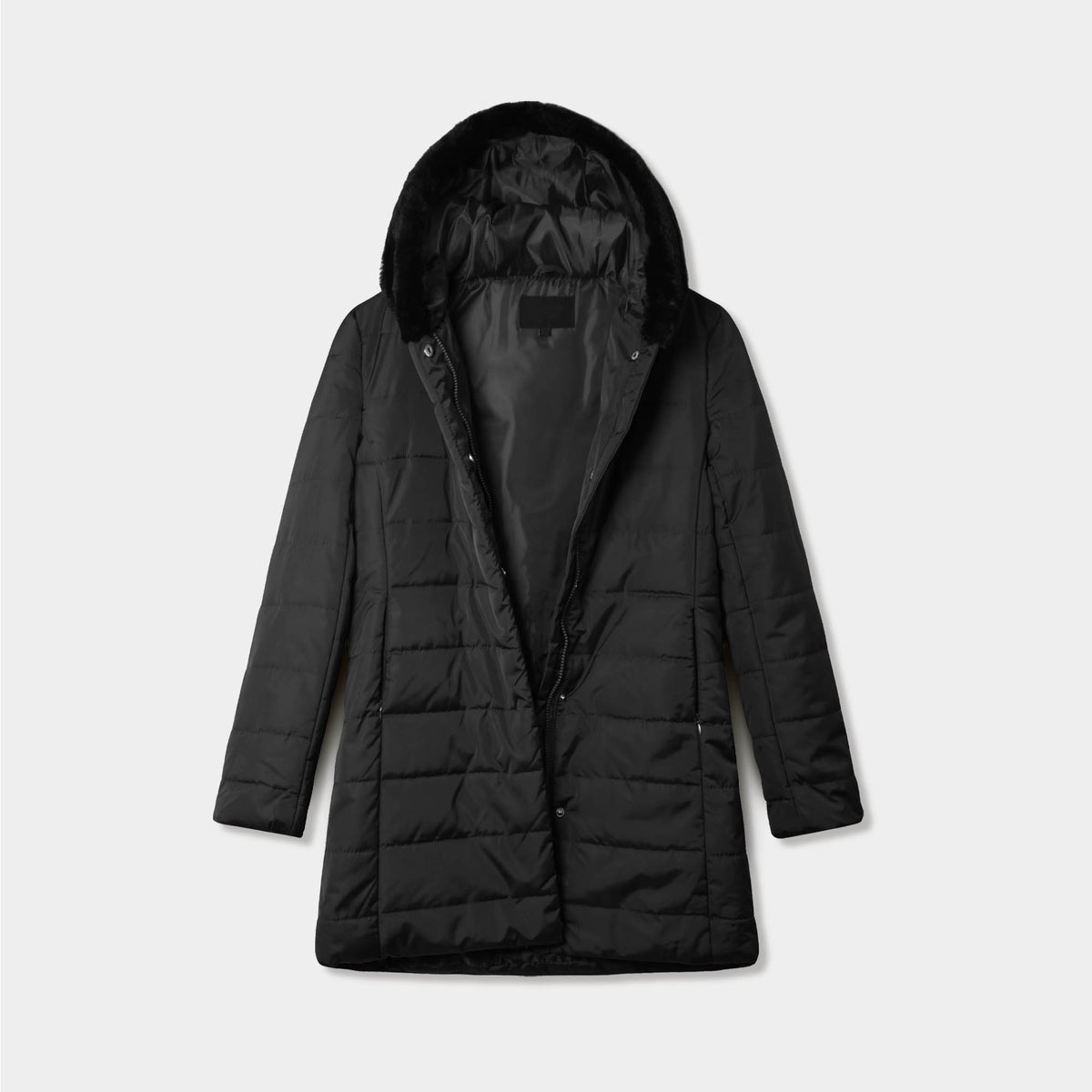 Women’s Puffer Coat in puffer coat_bubble jacket_bubble coat_womens puffer coat_down coat_long puffer coat_long down coat_down coat women_h&m puffer jacket_Black - Hat and Beyond b