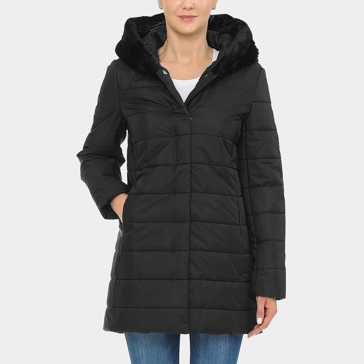 Women’s Puffer Coat in puffer coat_bubble jacket_bubble coat_womens puffer coat_down coat_long puffer coat_long down coat_down coat women_h&m puffer jacket_Black - Hat and Beyond b