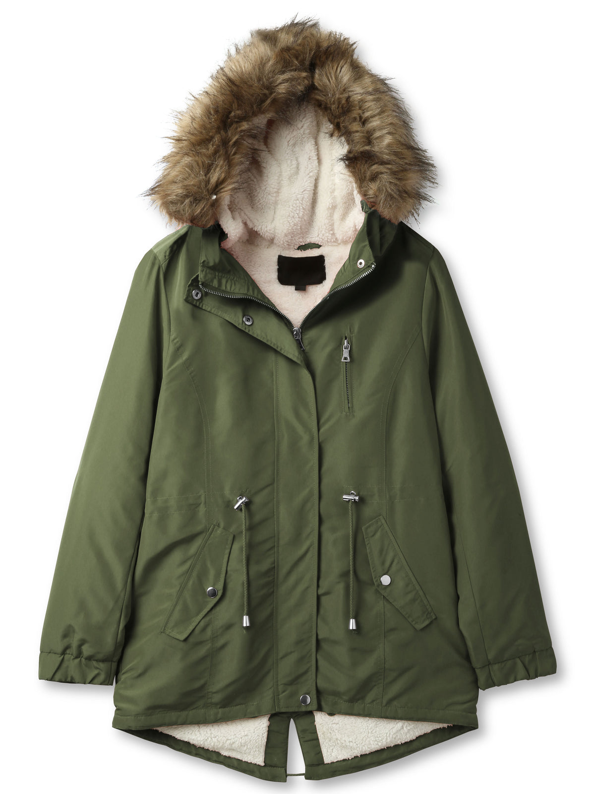 Women’s Sherpa-Lined Hooded Anorak Jacket in womens_sherpa_lined_anorak_jacket_lightweight_cargo_military_parka_ski_coat_parka_jacket_hood_faux_fur_hooded_nuage_quilted_puffer_coat