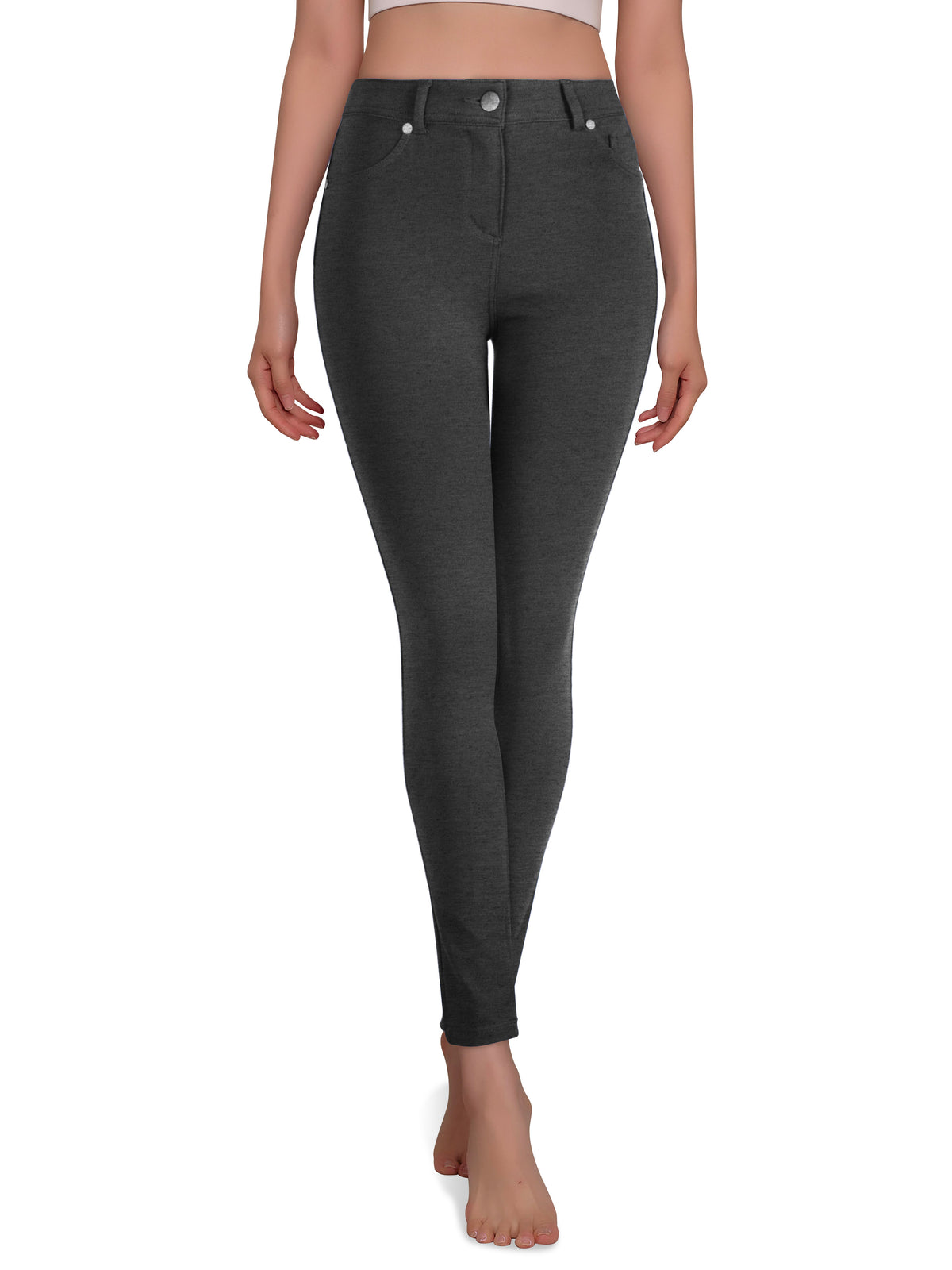 Women’s High Waisted Compression Stretch Jean Leggings Jeggings in Gray/Black - Hat and Beyond stretch leggings