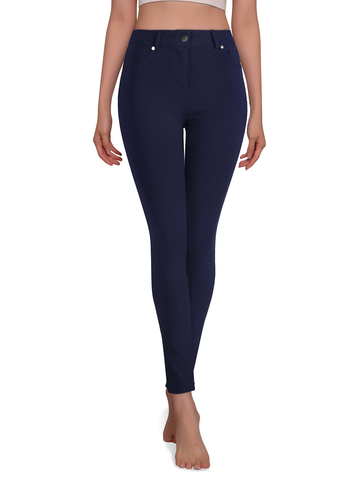 Women’s High Waisted Compression Stretch Jean Leggings Jeggings in Navy - Hat and Beyond stretch leggings