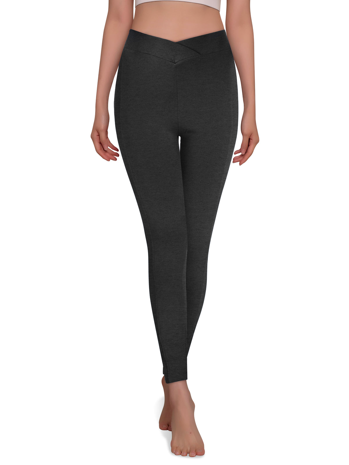 Women’s Crossover Leggings in Gray/Black - Hat and Beyond stretch leggings