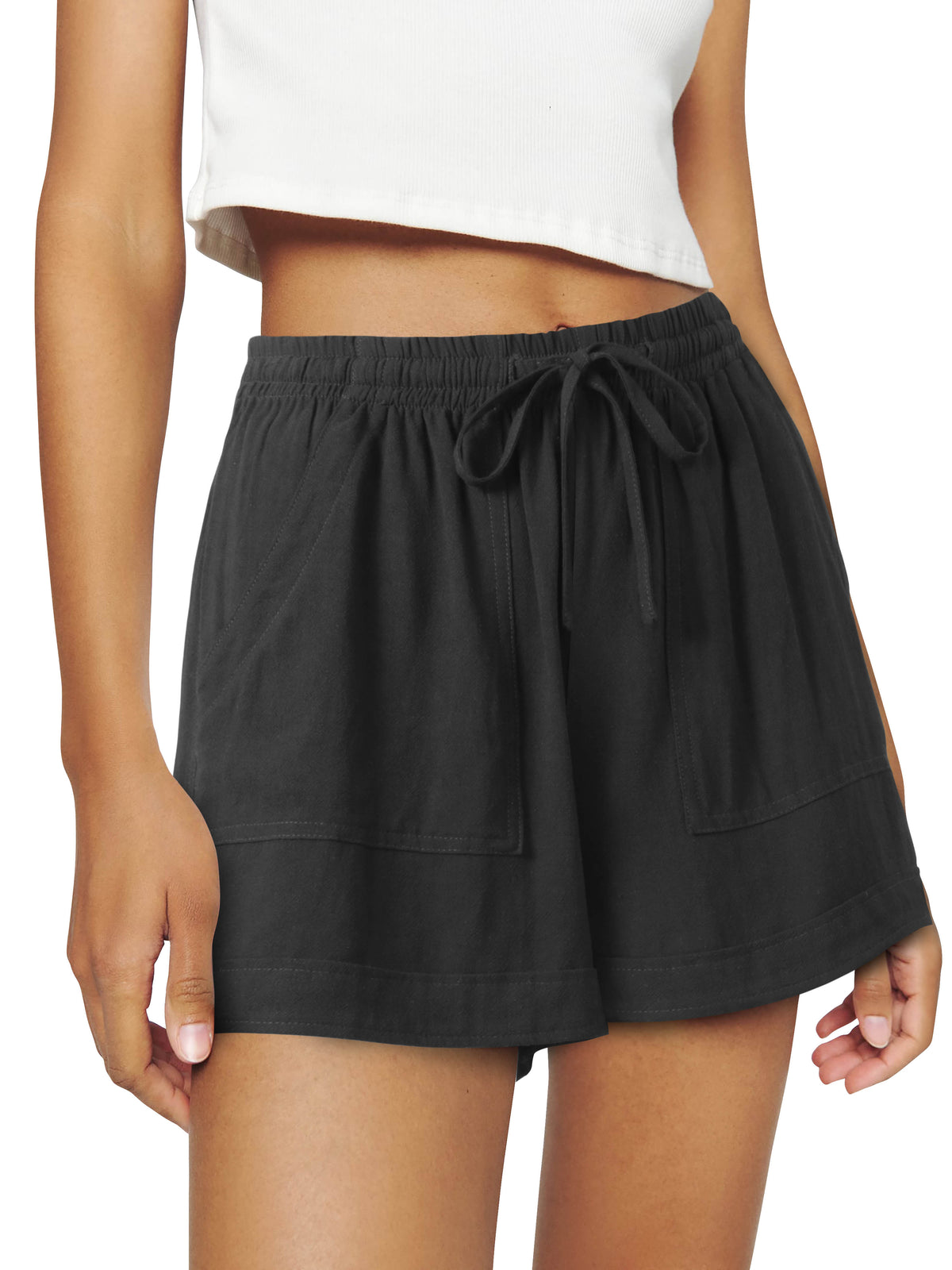 Women’s Linen Blend Beach Cover Up Shorts Vacation Resort Lounge [Slightly Sheer] in Black - Hat and Beyond casual shorts