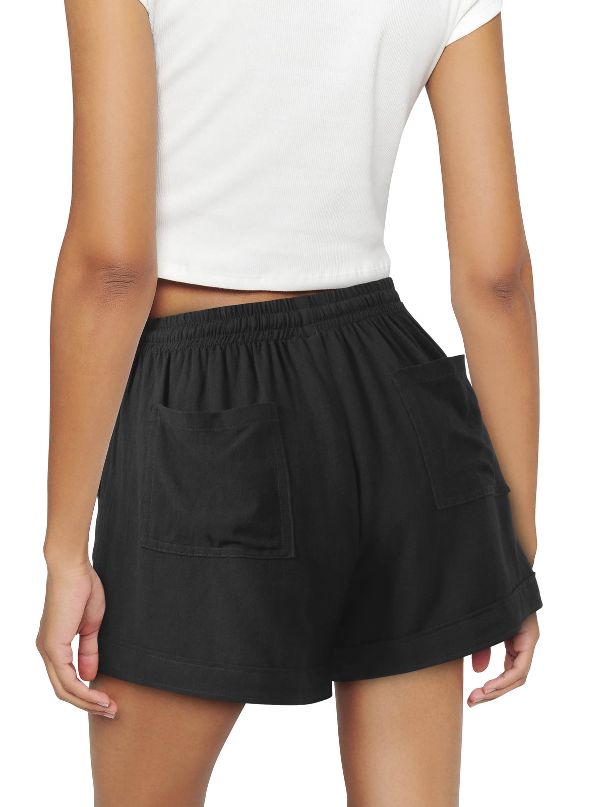 Women’s Linen Blend Beach Cover Up Shorts Vacation Resort Lounge [Slightly Sheer] in Black - Hat and Beyond casual shorts