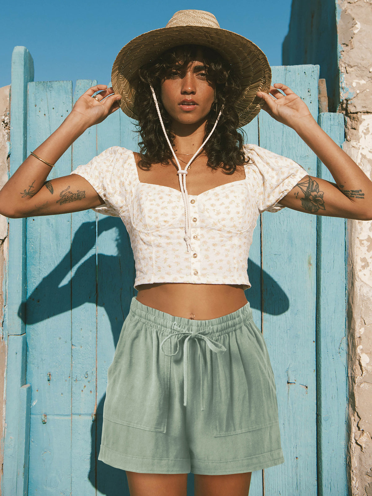 Women’s Linen Blend Beach Cover Up Shorts Vacation Resort Lounge [Slightly Sheer] in Olive - Hat and Beyond casual shorts