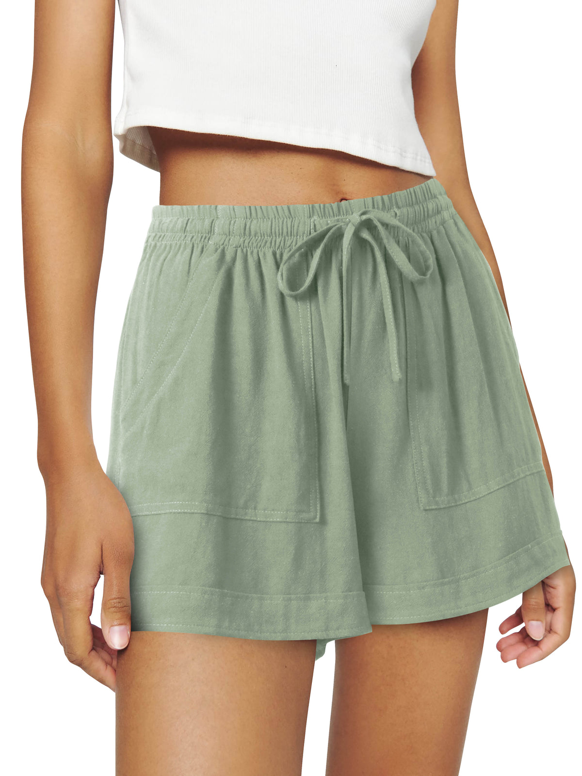 Women’s Linen Blend Beach Cover Up Shorts Vacation Resort Lounge [Slightly Sheer] in Olive - Hat and Beyond casual shorts
