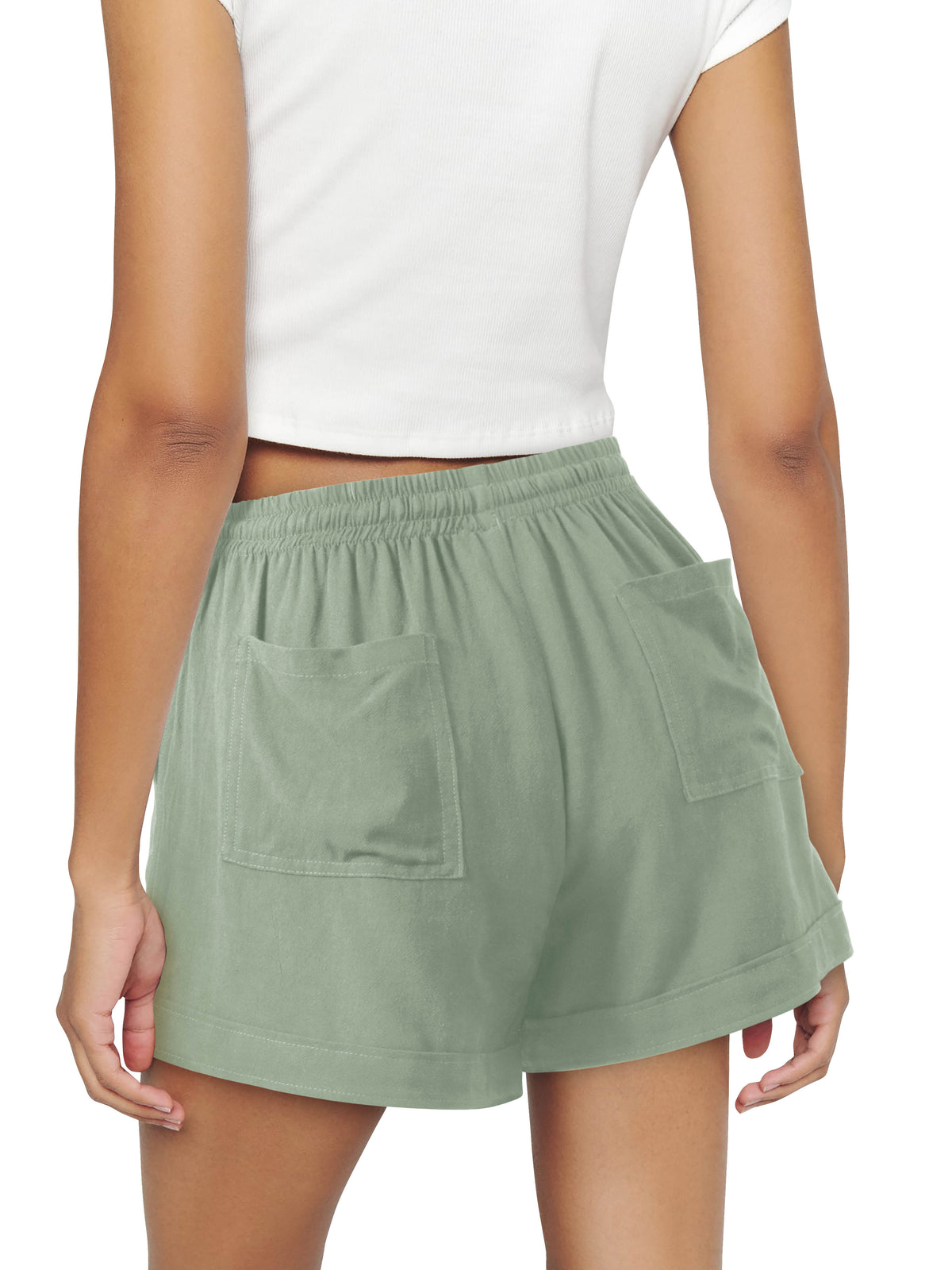 Women’s Linen Blend Beach Cover Up Shorts Vacation Resort Lounge [Slightly Sheer] in Olive - Hat and Beyond casual shorts