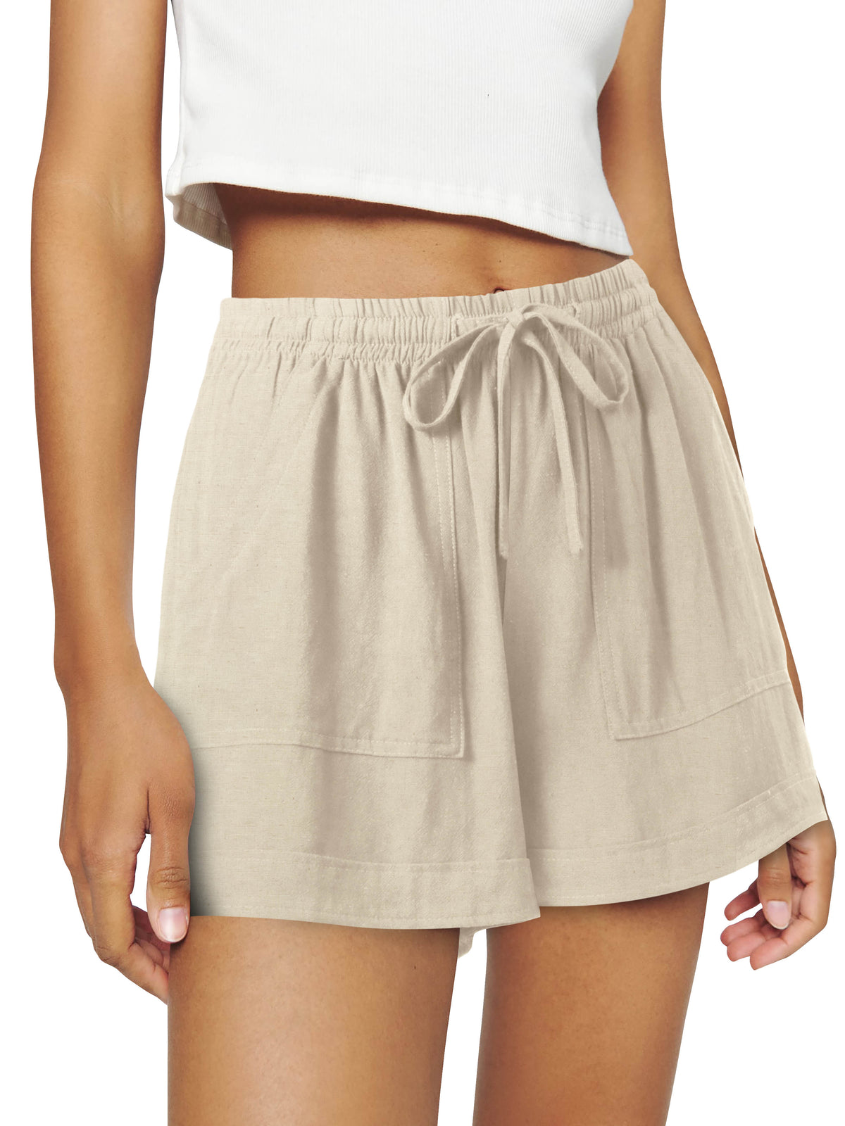 Women’s Linen Blend Beach Cover Up Shorts Vacation Resort Lounge [Slightly Sheer] in Natural Linen - Hat and Beyond casual shorts