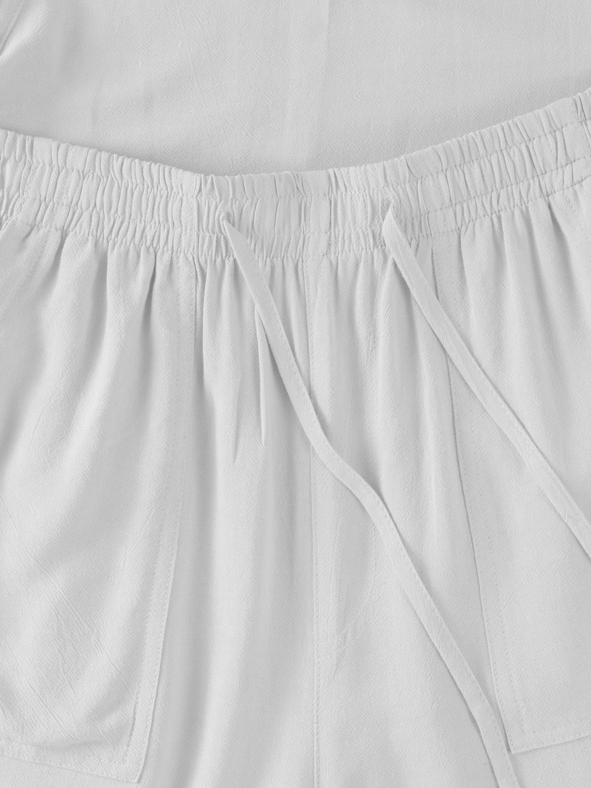 Women’s Linen Blend Beach Cover Up Shorts Vacation Resort Lounge [Slightly Sheer] in White - Hat and Beyond casual shorts
