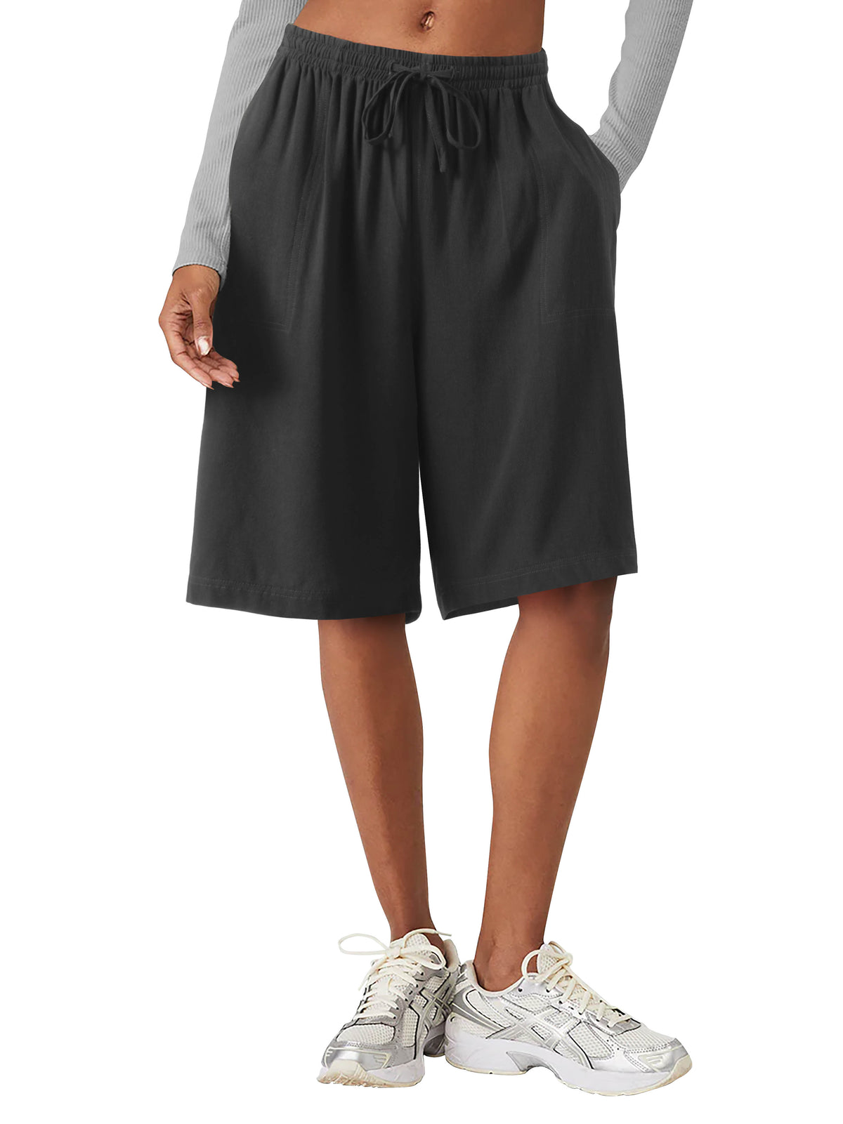 Women's Linen Blend City Shorts Black – Wholesale Blank Linen City Shorts | Hat and Beyond