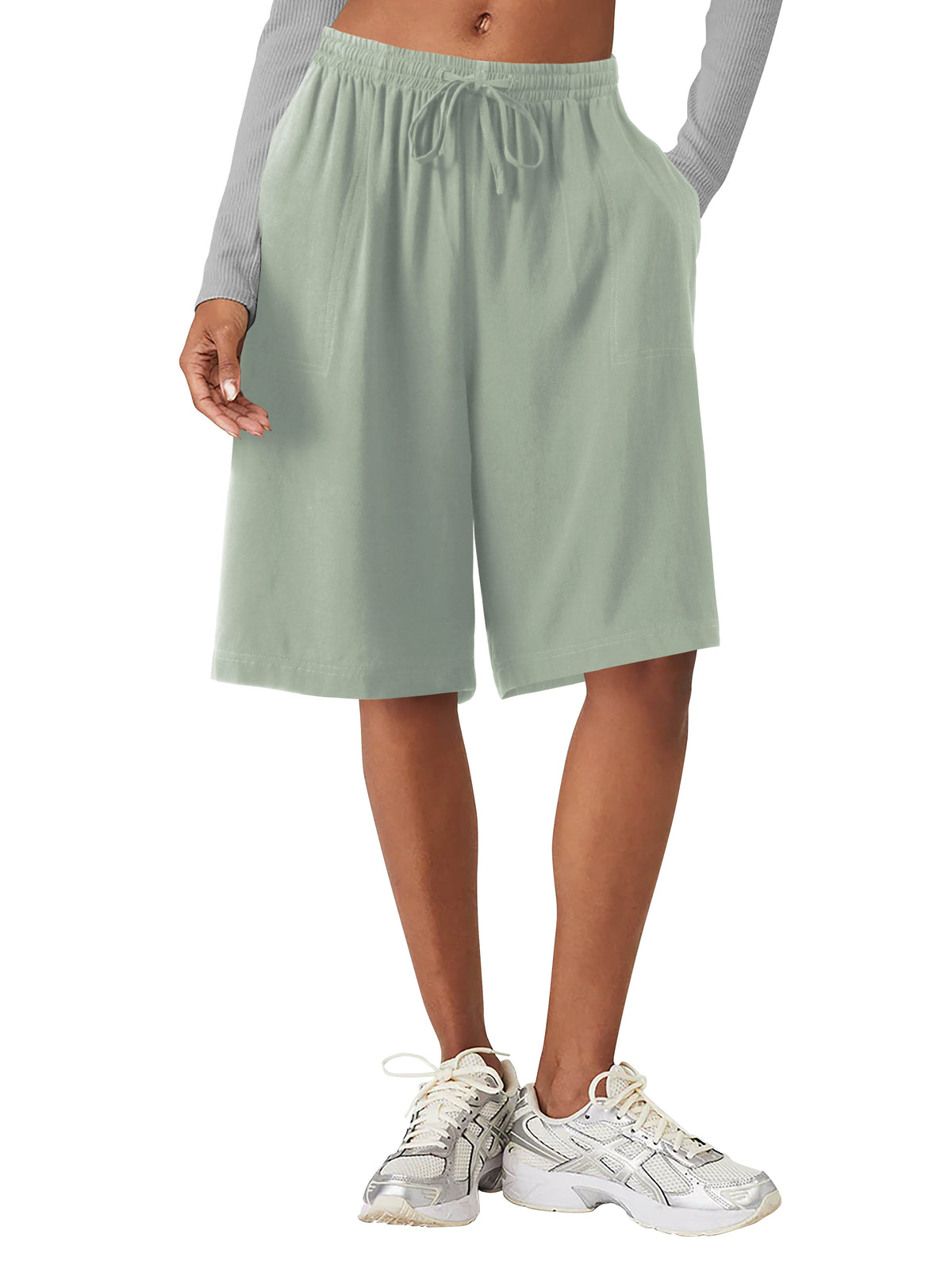 Women’s Beach Cover Long City Shorts [Slightly Sheer] in Olive - Hat and Beyond casual shorts
