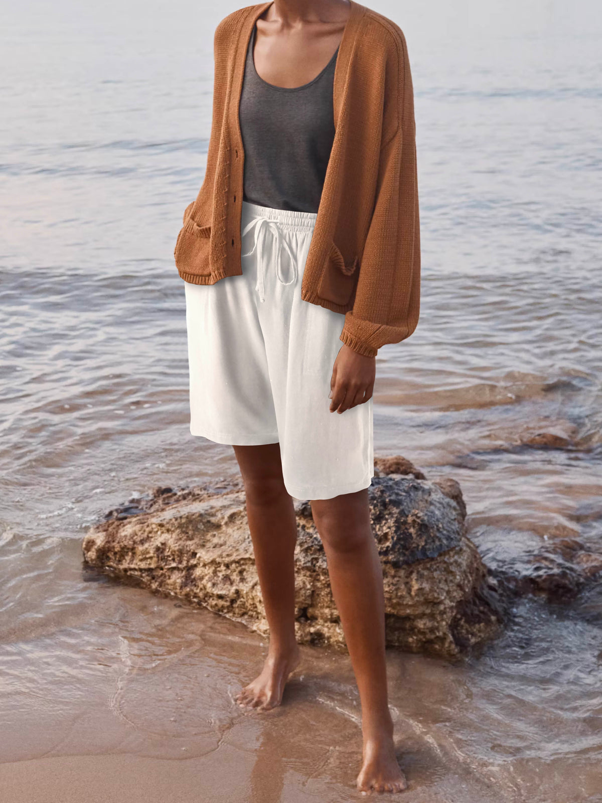 Women’s Beach Cover Long City Shorts [Slightly Sheer] in White - Hat and Beyond casual shorts
