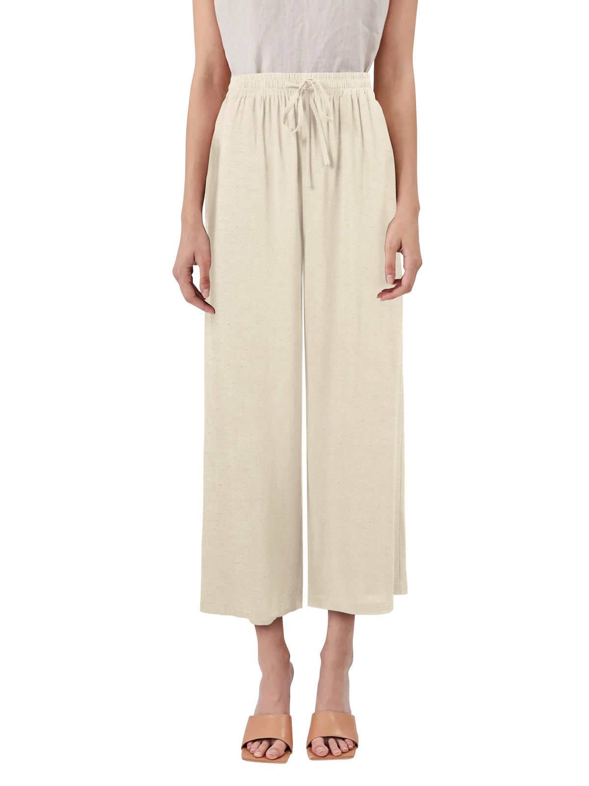 Women’s Capri Beach Cover Linen Pants in Natural Linen - Hat and Beyond linen pants