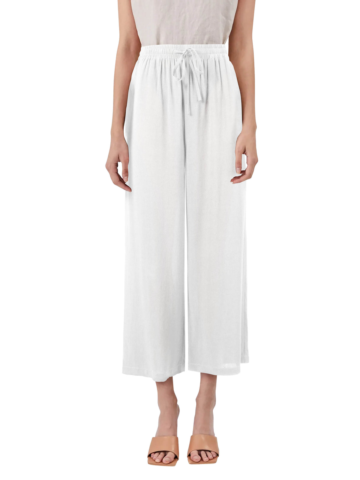 Women’s Capri Beach Cover Linen Pants in White - Hat and Beyond linen pants