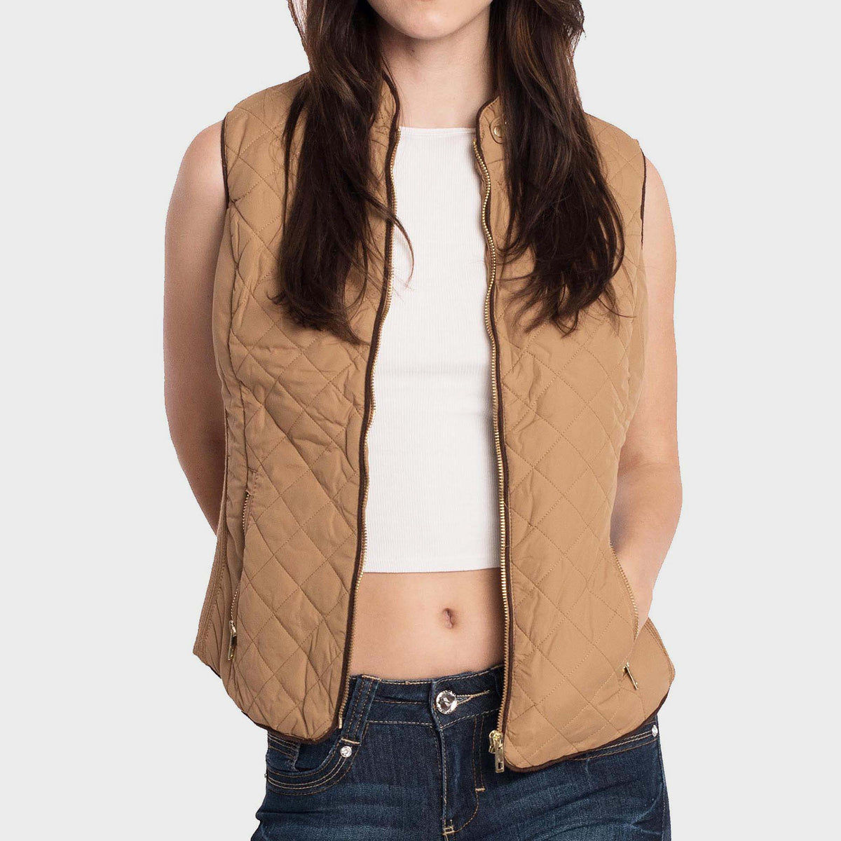 Women’s Vest in women vest_women puffer vest_sweater vest women_sweat vest for women_ladies vests_women's dressy vests_women fashion vest_Khaki - Hat and Beyond blank apparel