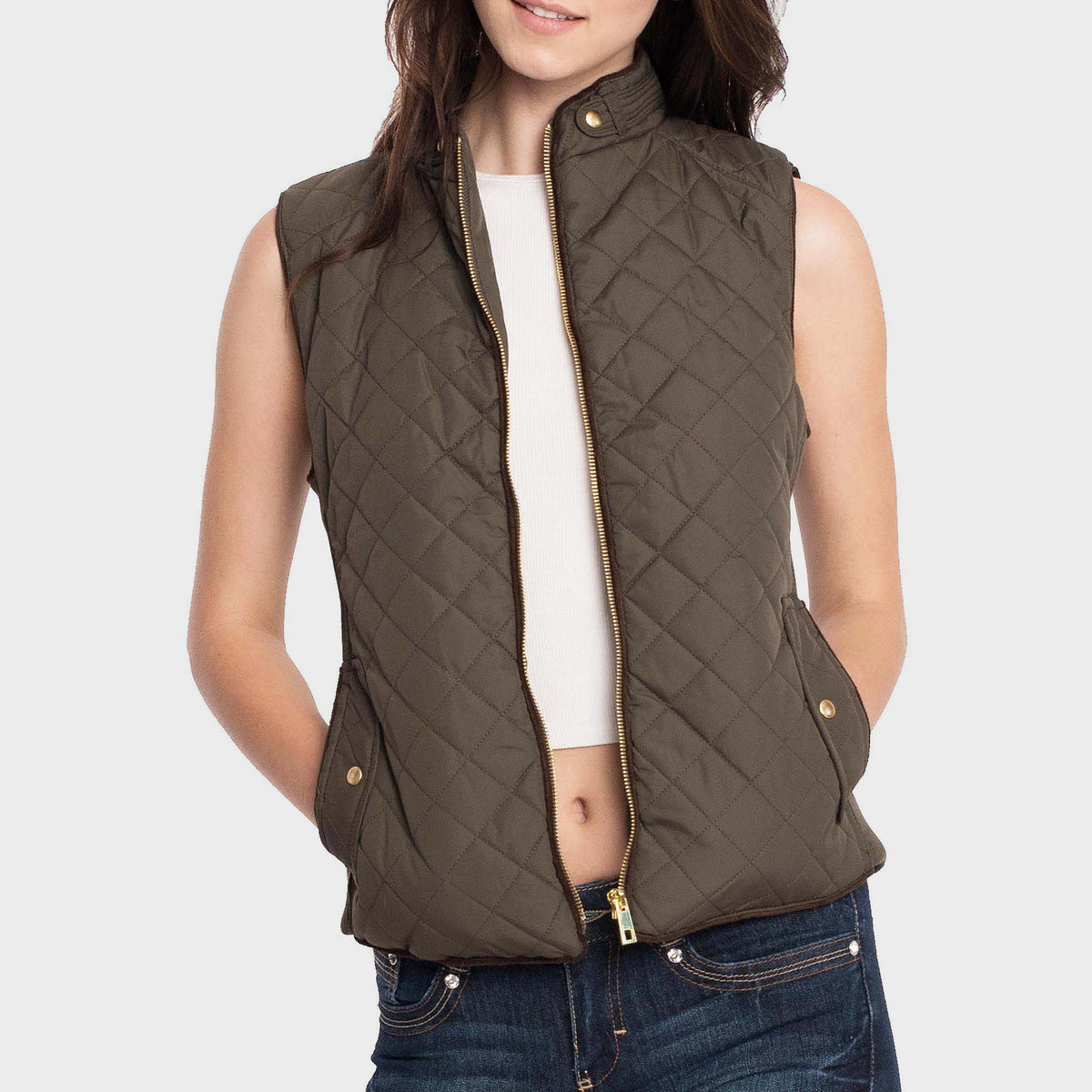 Women’s Vest in women vest_women puffer vest_sweater vest women_sweat vest for women_ladies vests_women's dressy vests_women fashion vest_Olive - Hat and Beyond blank apparel