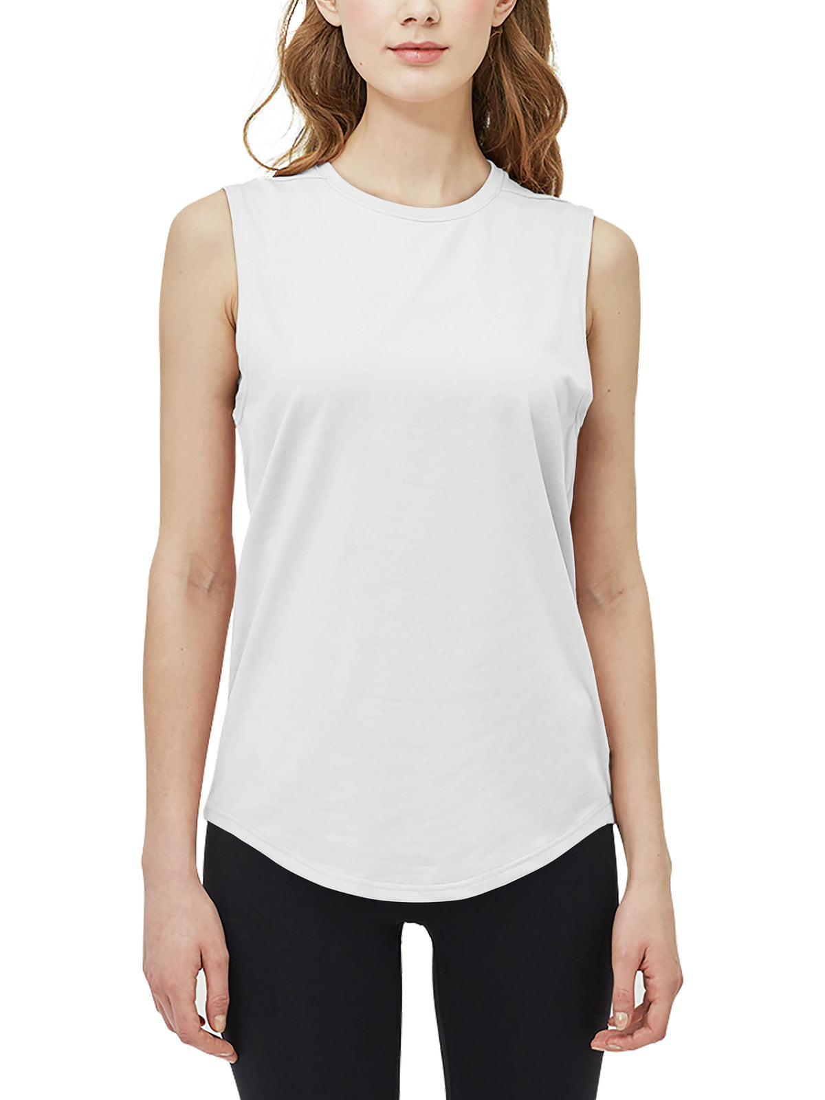 Women’s Premium Cotton Modal Tank Top Round Bottom in White - Hat and Beyond tank top
