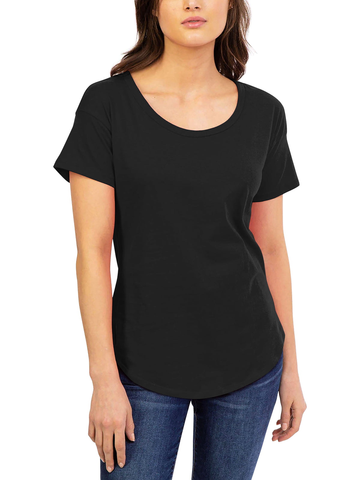Women’s Scoop Neck Longline Tee Round Bottom T Short Sleeve Modal Shirts in Anthracite - Hat and Beyond blank tee