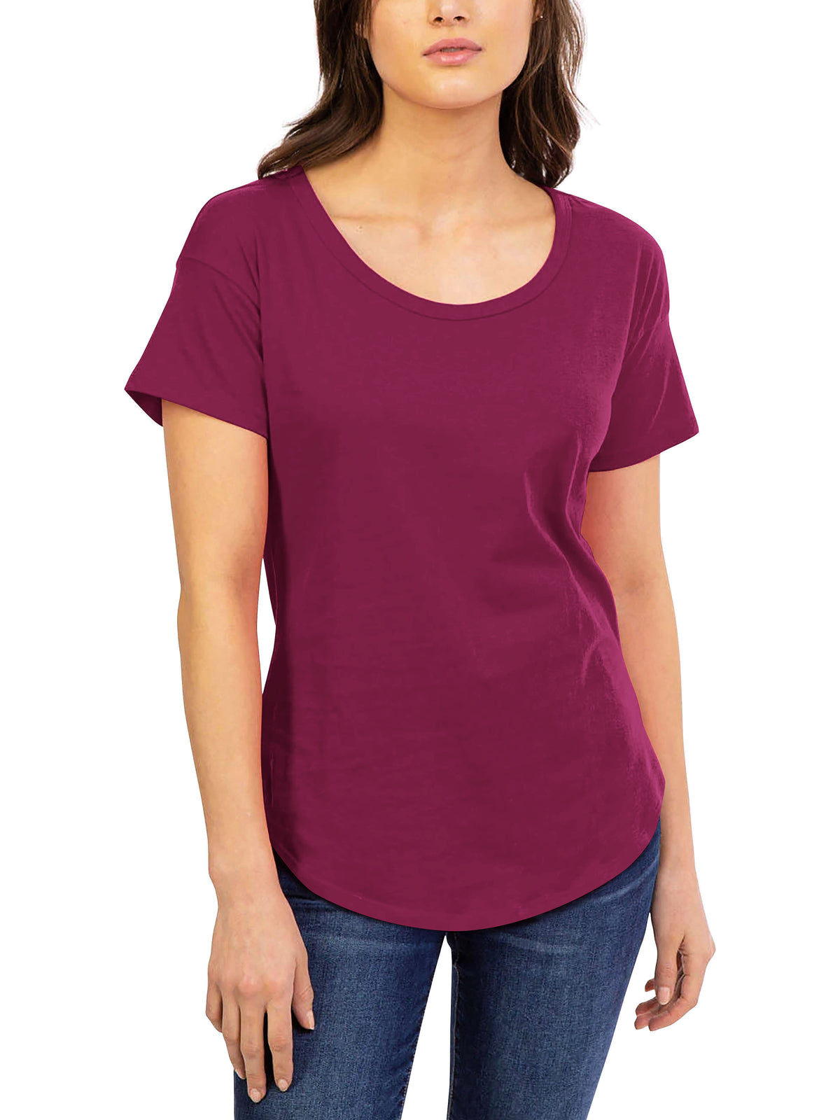 Women’s Scoop Neck Longline Tee Round Bottom T Short Sleeve Modal Shirts in Boysenberry - Hat and Beyond blank tee