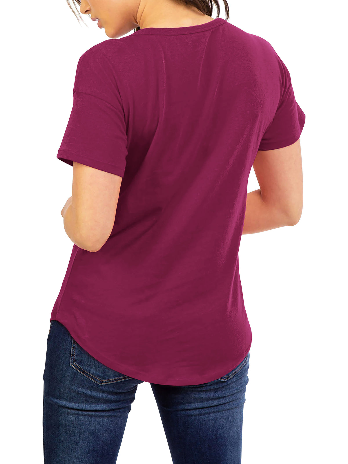 Women’s Scoop Neck Longline Tee Round Bottom T Short Sleeve Modal Shirts in Boysenberry - Hat and Beyond blank tee