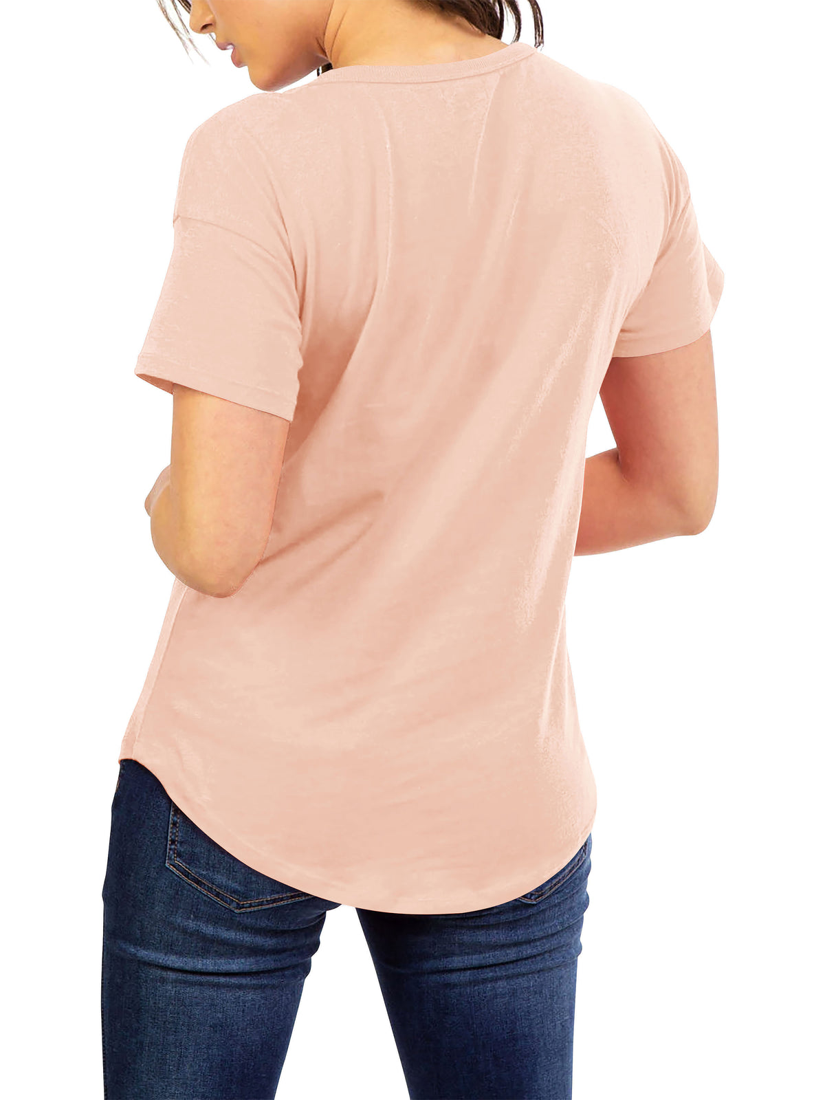 Women’s Scoop Neck Longline Tee Round Bottom T Short Sleeve Modal Shirts in Nude Pink - Hat and Beyond blank tee