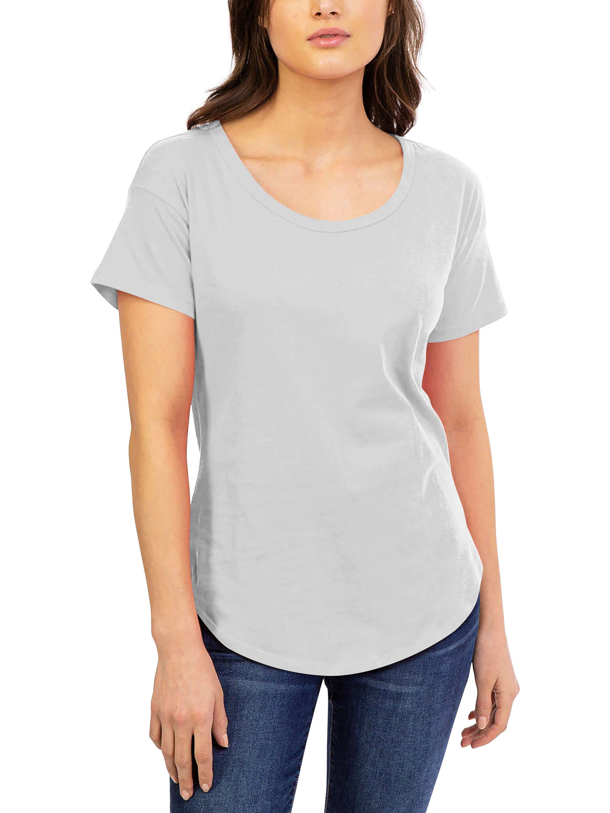 Women’s Scoop Neck Longline Tee Round Bottom T Short Sleeve Modal Shirts in Oyster Shell - Hat and Beyond blank tee