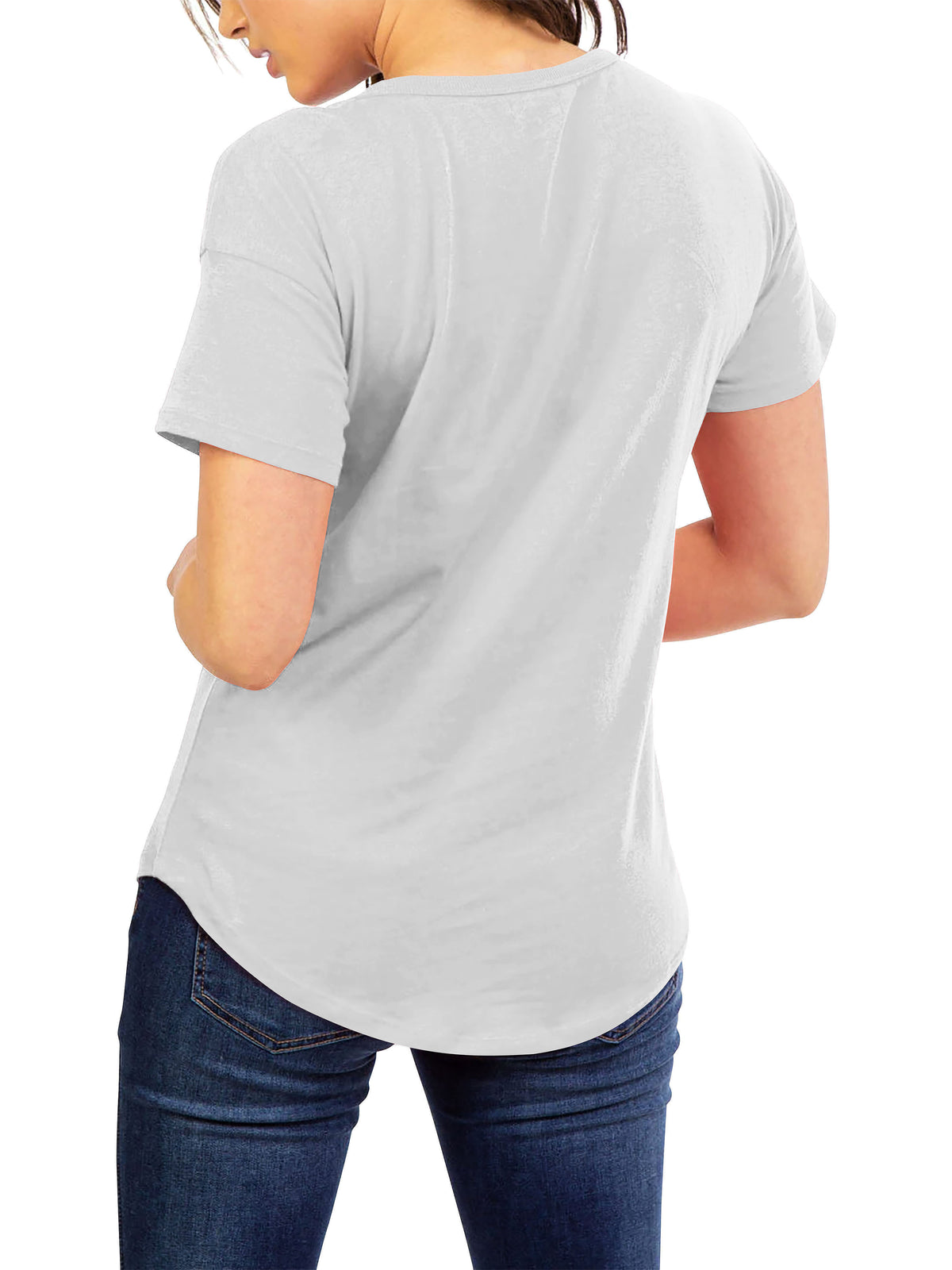 Women’s Scoop Neck Longline Tee Round Bottom T Short Sleeve Modal Shirts in Oyster Shell - Hat and Beyond blank tee