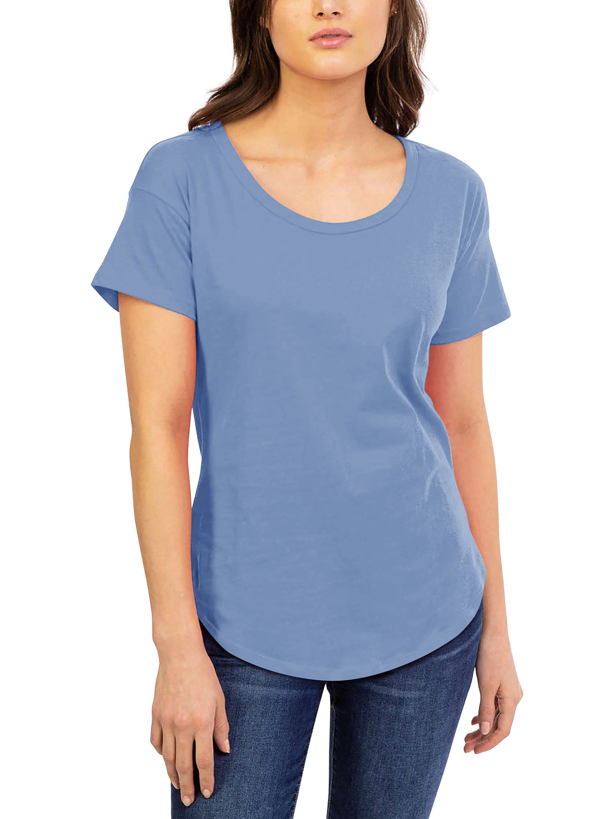 Women’s Scoop Neck Longline Tee Round Bottom T Short Sleeve Modal Shirts in Riviera - Hat and Beyond blank tee
