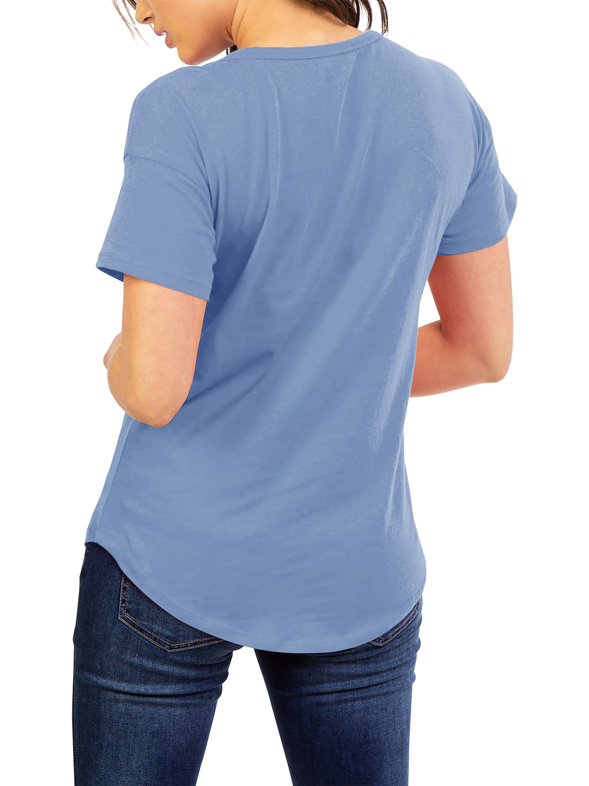 Women’s Scoop Neck Longline Tee Round Bottom T Short Sleeve Modal Shirts in Riviera - Hat and Beyond blank tee