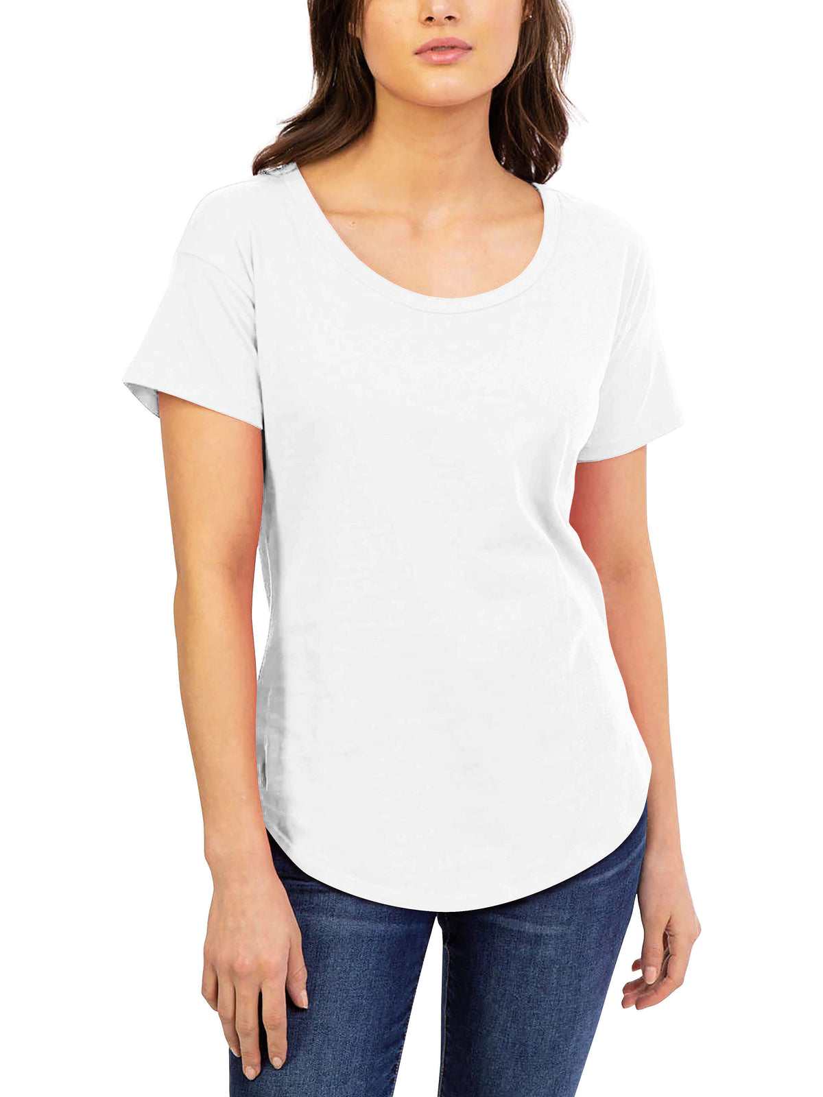 Women’s Scoop Neck Longline Tee Round Bottom T Short Sleeve Modal Shirts in White - Hat and Beyond blank tee