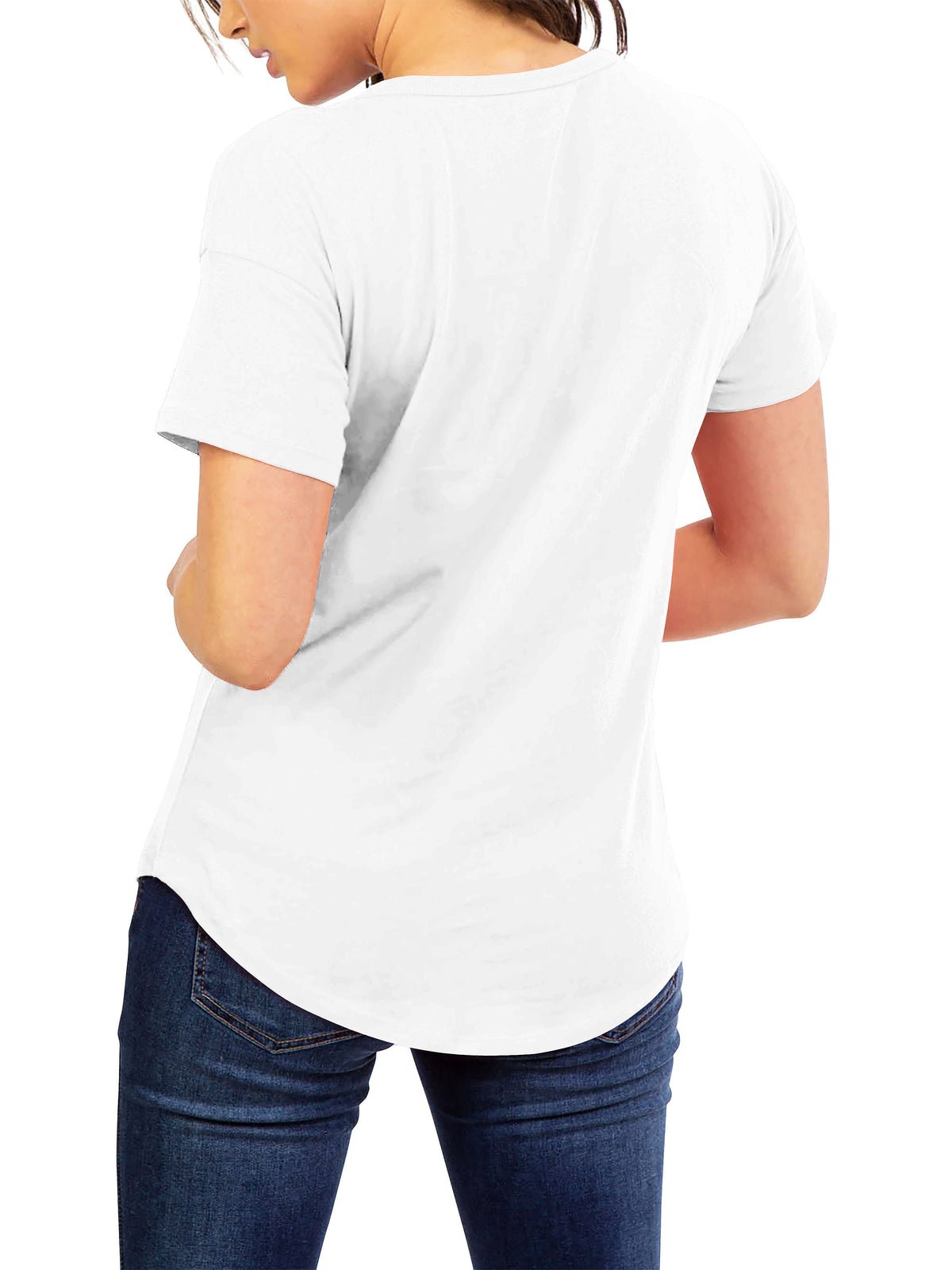 Women’s Scoop Neck Longline Tee Round Bottom T Short Sleeve Modal Shirts in White - Hat and Beyond blank tee