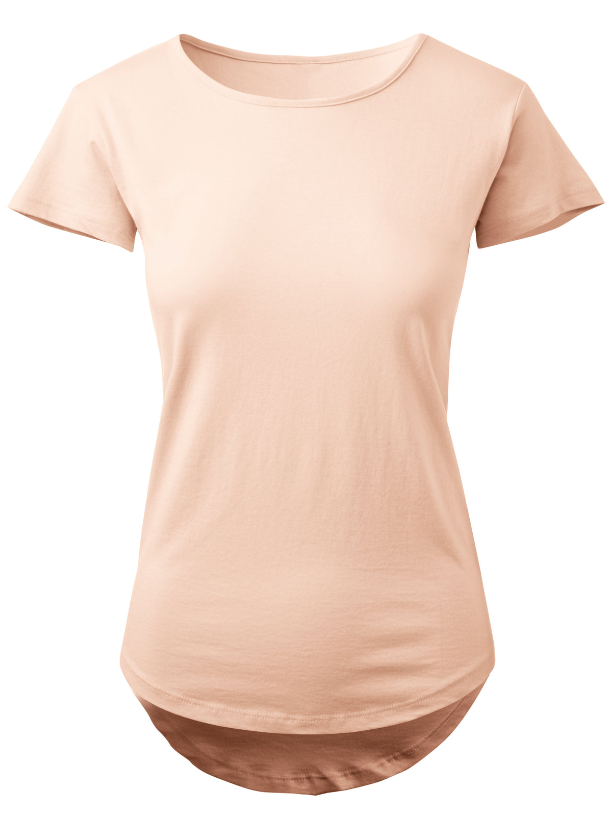 Women’s Scoop Neck Longline Tee Round Bottom T Short Sleeve Modal Shirts in Nude Pink - Hat and Beyond blank tee