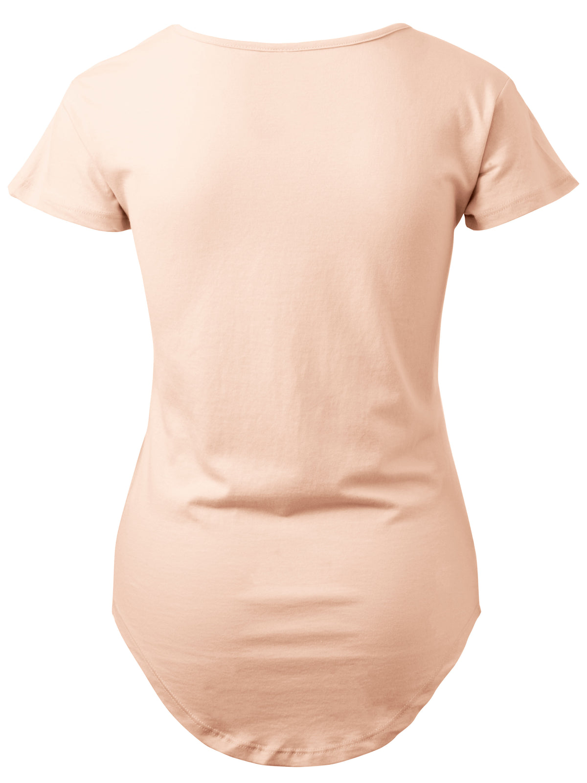 Women’s Scoop Neck Longline Tee Round Bottom T Short Sleeve Modal Shirts in Nude Pink - Hat and Beyond blank tee