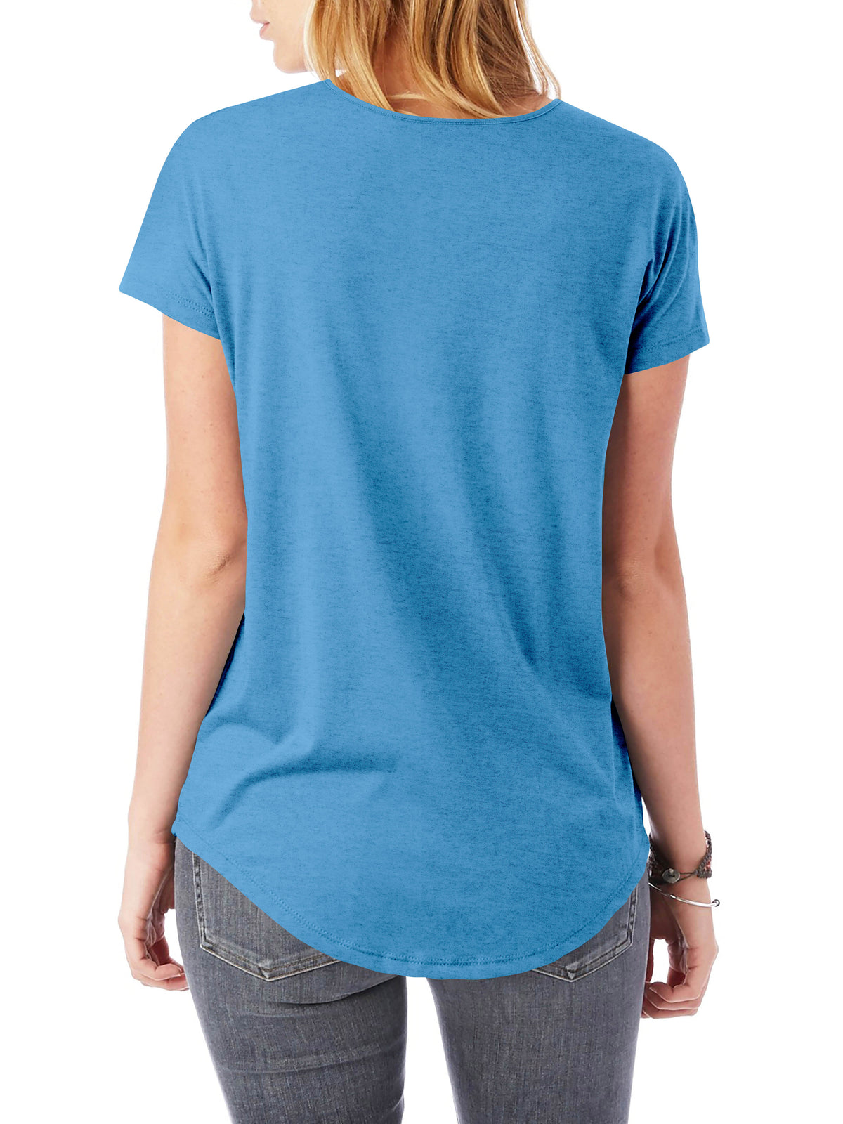 Women’s Lightweight Hipster Round Bottom Short Sleeve Tunic T Shirt in Azure Blue - Hat and Beyond blank tee