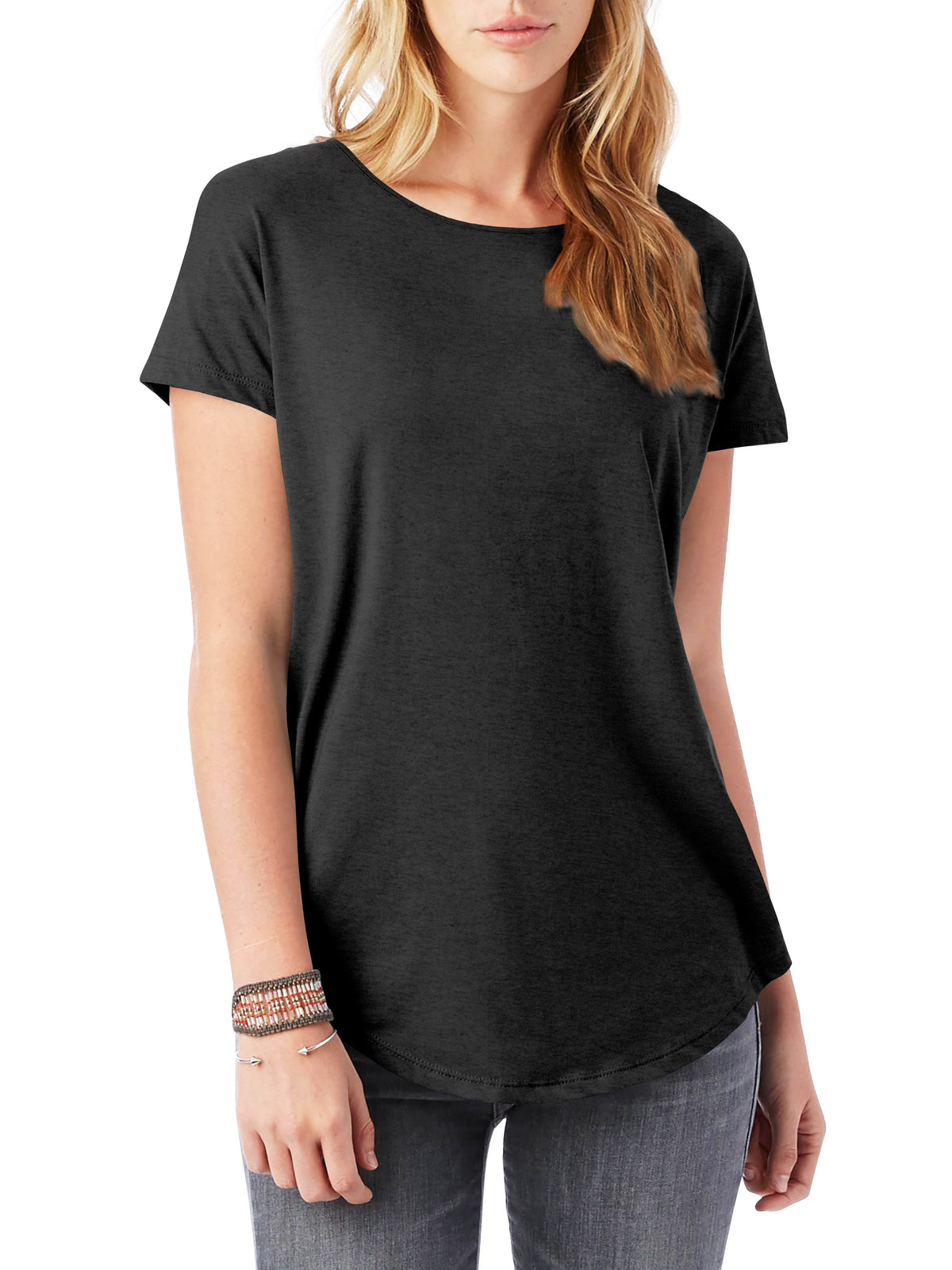 Women’s Lightweight Hipster Round Bottom Short Sleeve Tunic T Shirt in Charcoal Heather - Hat and Beyond blank tee