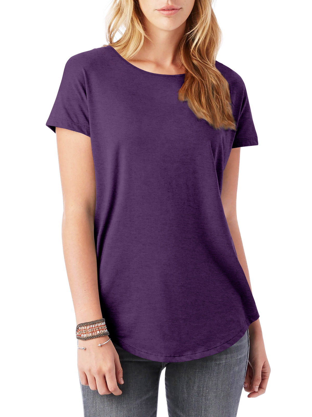 Women’s Lightweight Hipster Round Bottom Short Sleeve Tunic T Shirt in Fig Purple Heather - Hat and Beyond blank tee