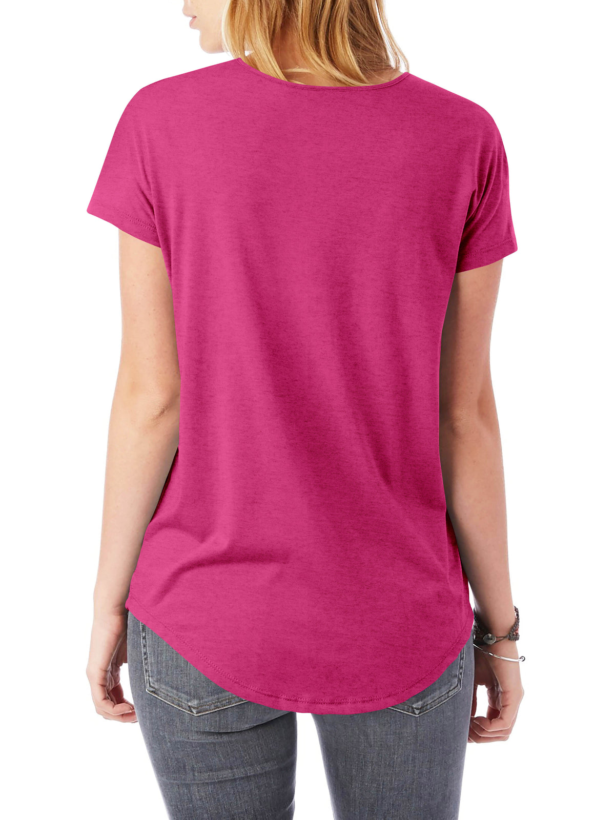 Women’s Lightweight Hipster Round Bottom Short Sleeve Tunic T Shirt in Hot Pink - Hat and Beyond blank tee