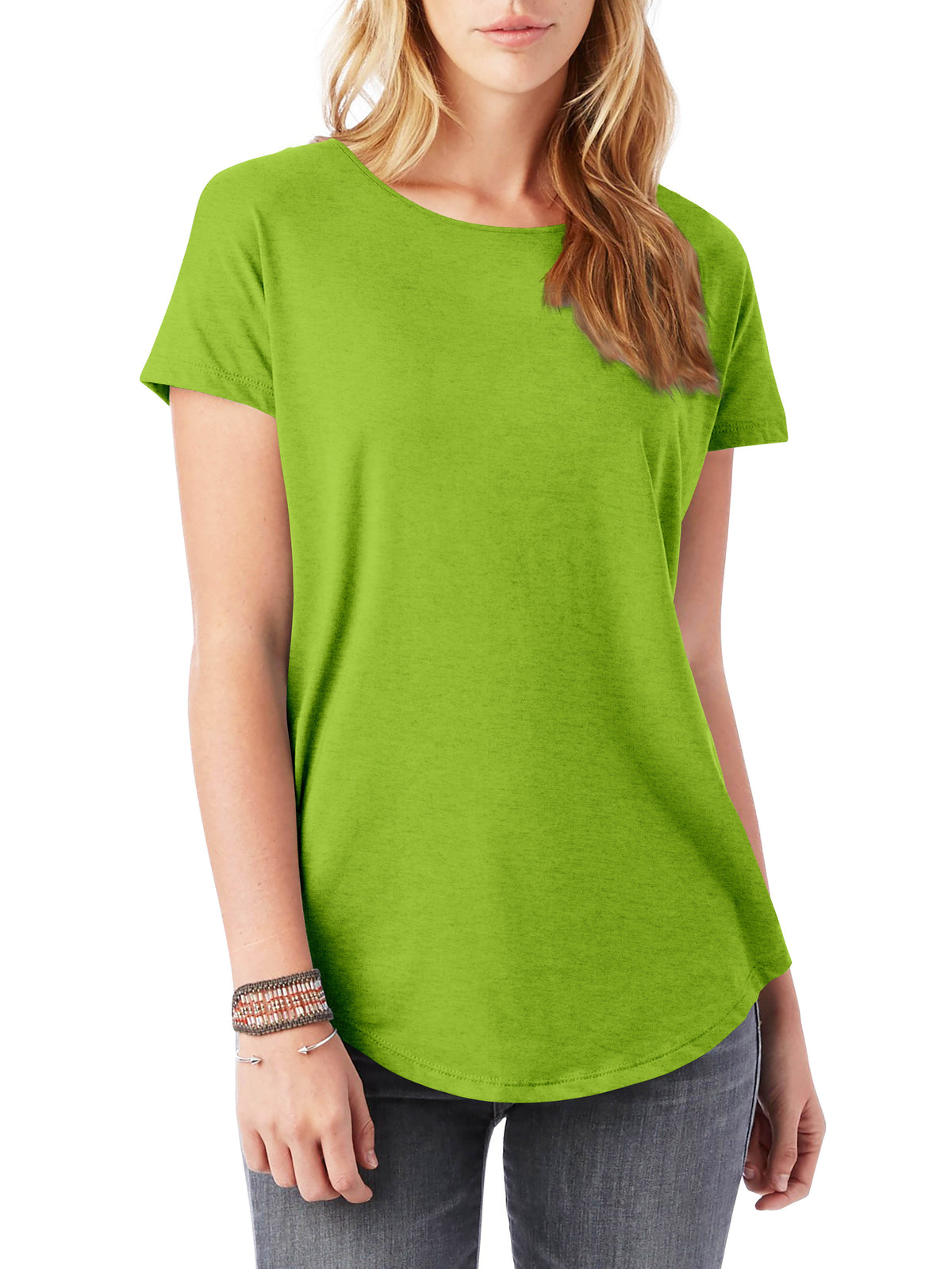 Women’s Lightweight Hipster Round Bottom Short Sleeve Tunic T Shirt in Matcha Green - Hat and Beyond blank tee