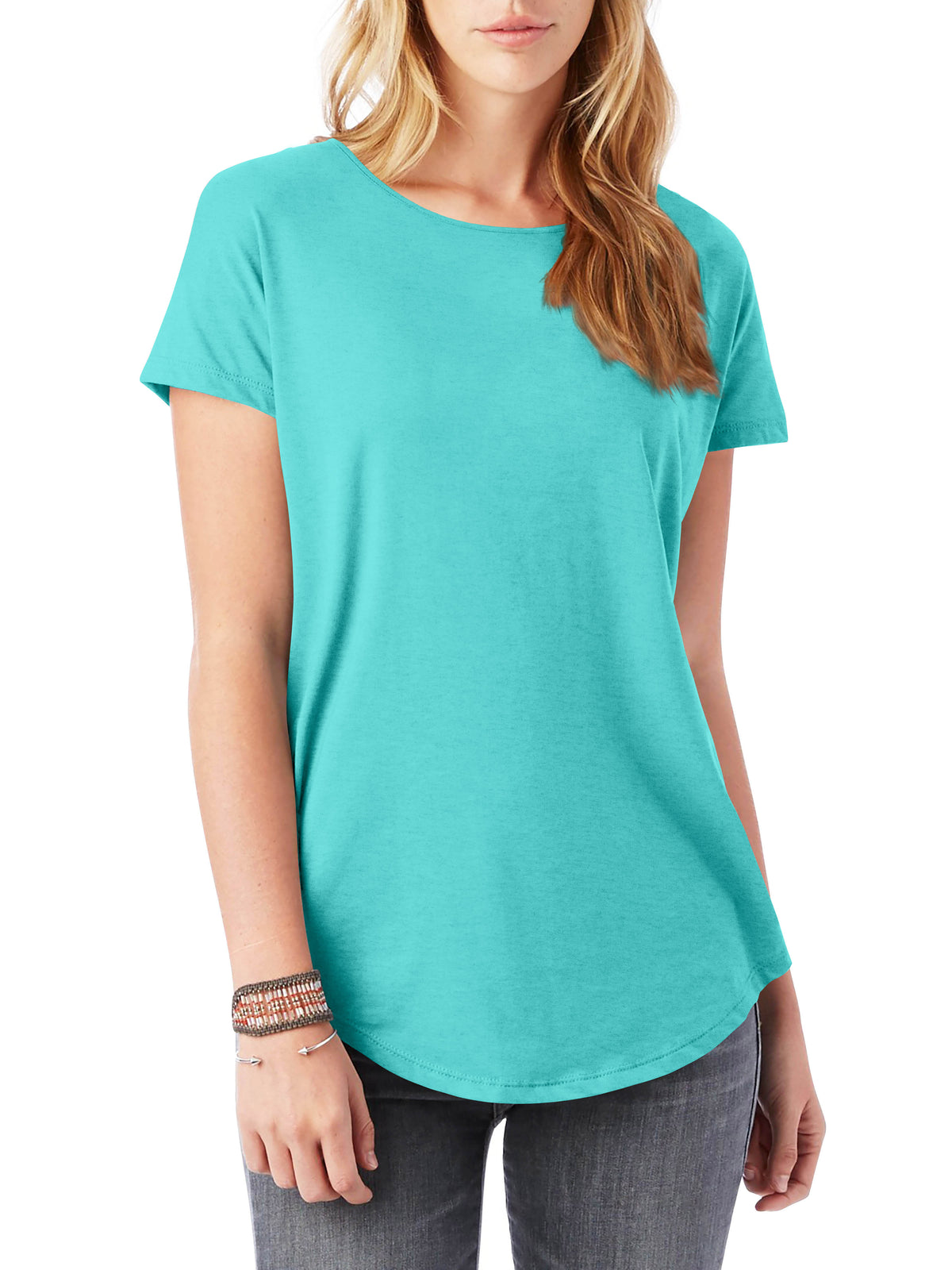 Women’s Lightweight Hipster Round Bottom Short Sleeve Tunic T Shirt in Mint - Hat and Beyond blank tee
