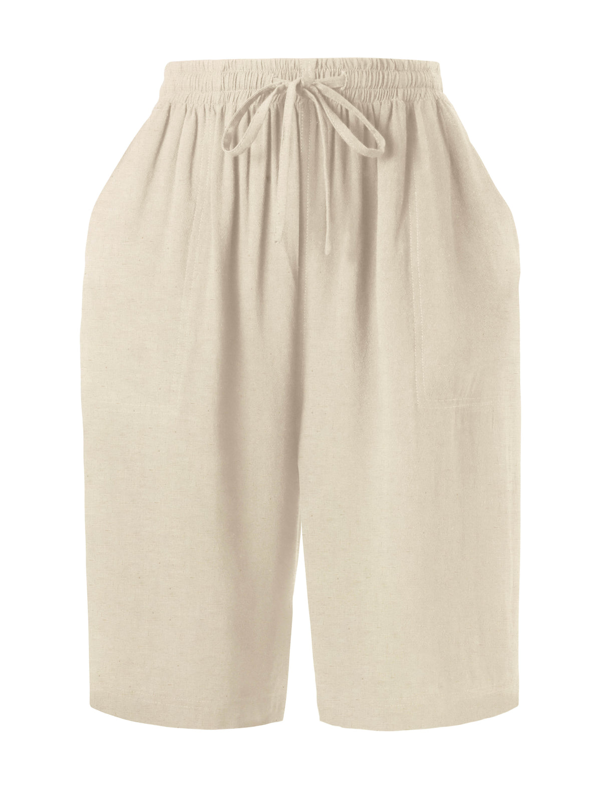 Women’s Beach Cover Long City Shorts [Slightly Sheer] in Natural Linen - Hat and Beyond casual shorts