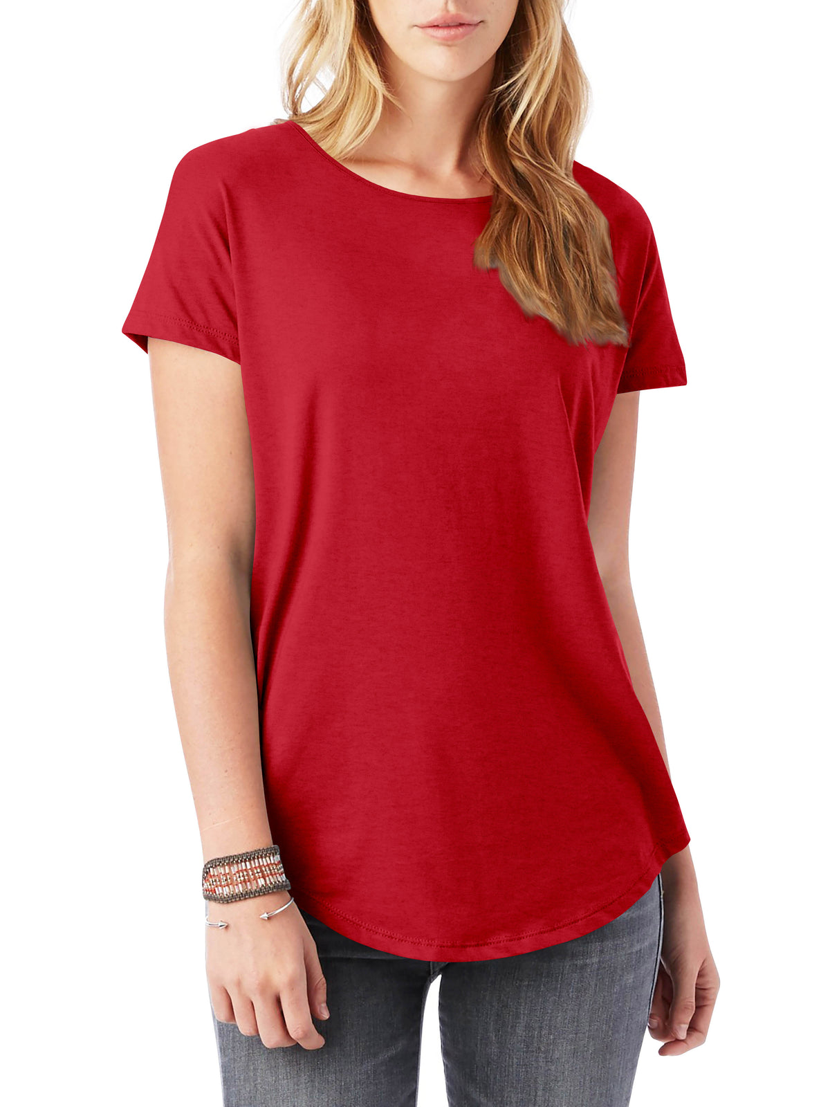 Women’s Lightweight Hipster Round Bottom Short Sleeve Tunic T Shirt in Red - Hat and Beyond blank tee