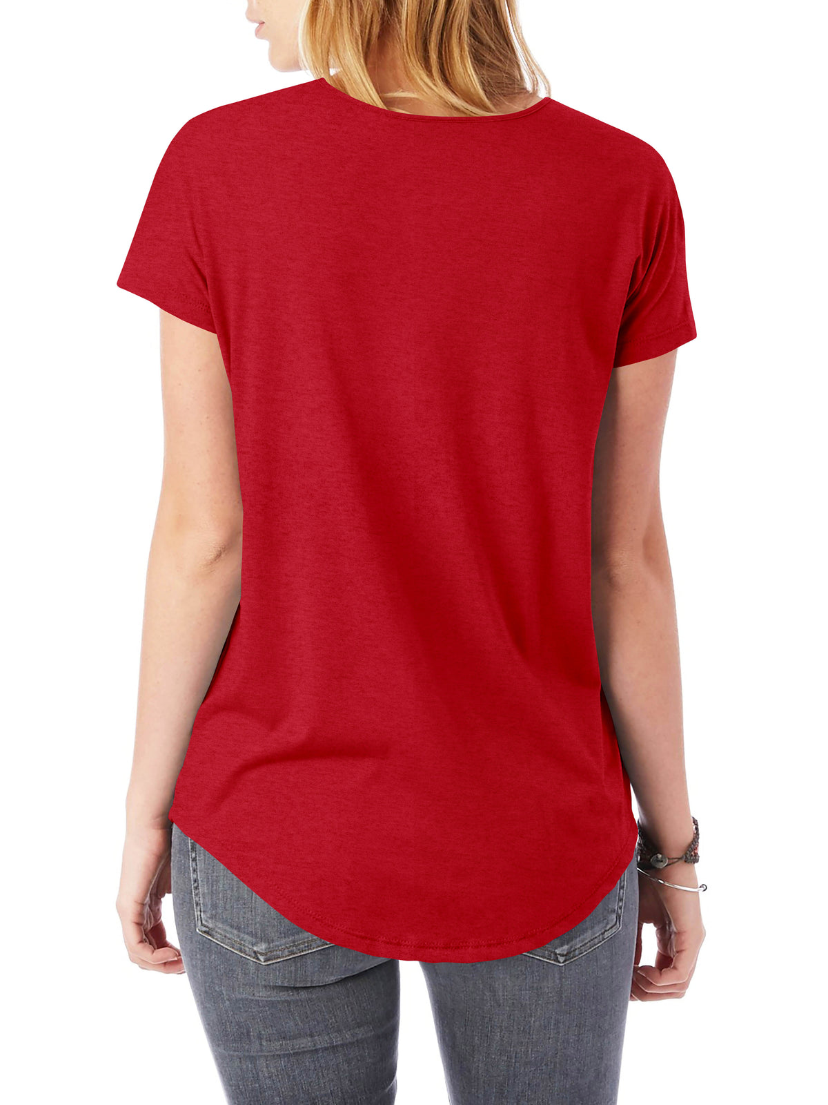 Women’s Lightweight Hipster Round Bottom Short Sleeve Tunic T Shirt in Red - Hat and Beyond blank tee