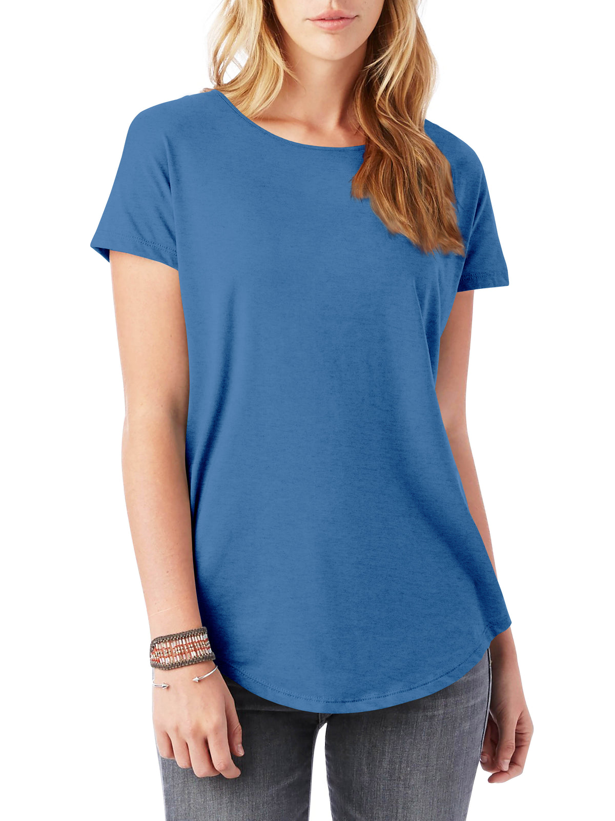 Women’s Lightweight Hipster Round Bottom Short Sleeve Tunic T Shirt in Riviera - Hat and Beyond blank tee