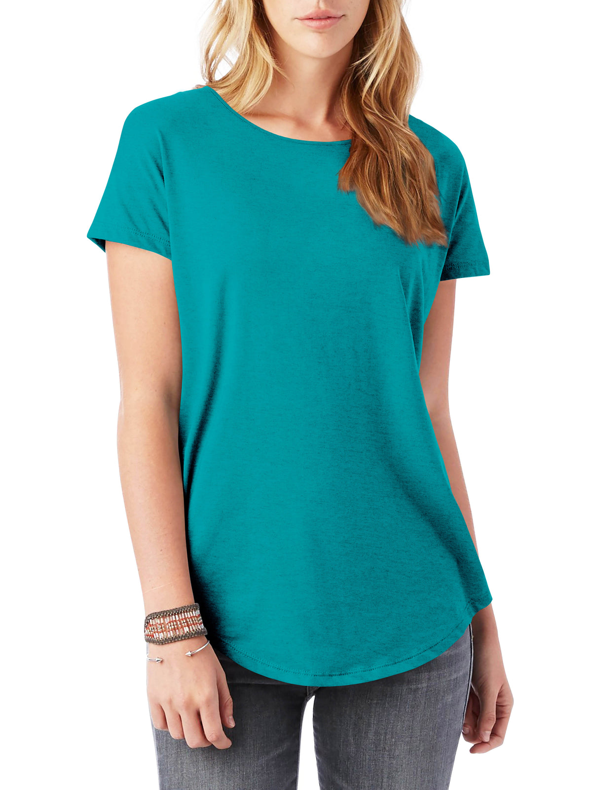 Women’s Lightweight Hipster Round Bottom Short Sleeve Tunic T Shirt in Teal Blue Heather - Hat and Beyond blank tee